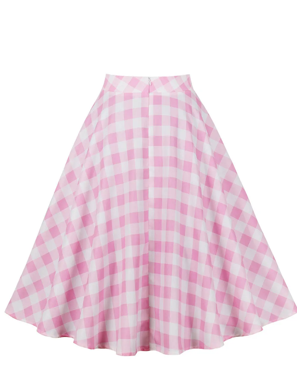 1950S Pink Plaid High Wasit Pleated Barbie Swing Vintage Skirt