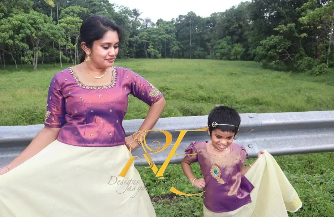 2023 Onam Special Mom and Daughter combo in Kerala Style Skirt and Blouse-SAHEL001SBC