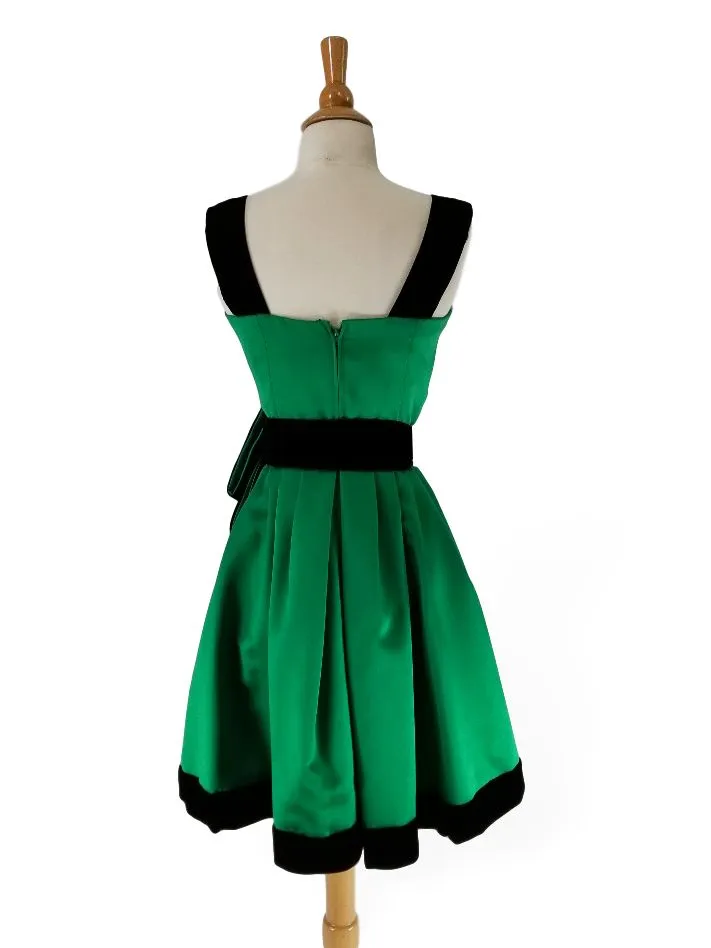 80s Party Dress in Green Satin