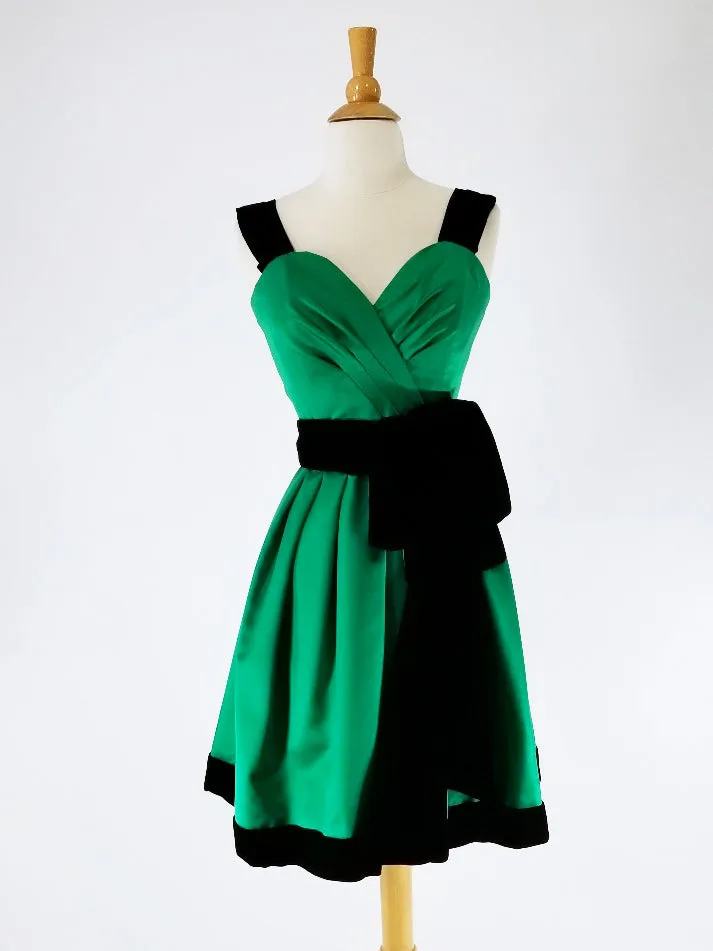 80s Party Dress in Green Satin