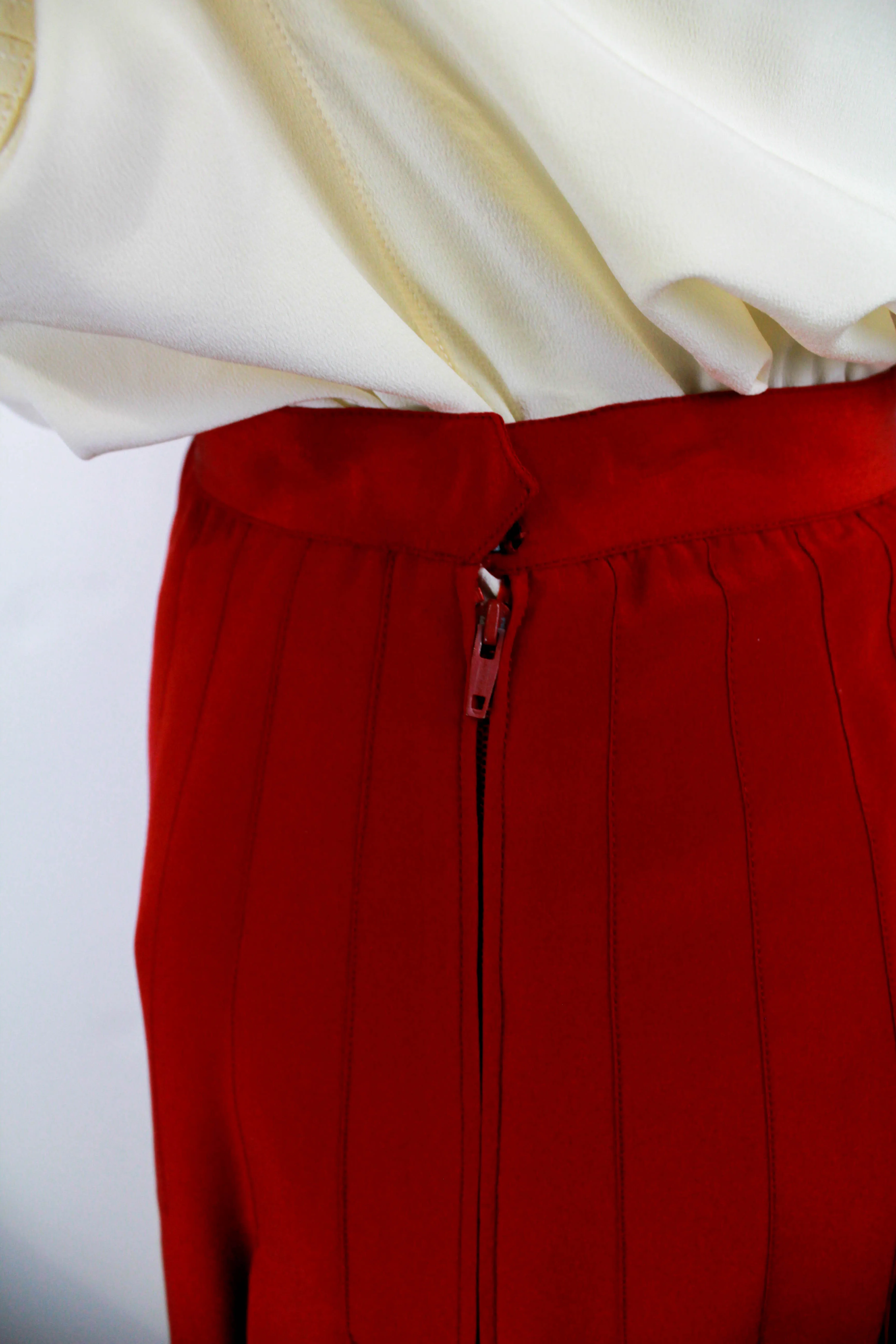 80s Vintage Chanel Red Silk Pleated Skirt