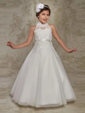 A Little Duchess Hi Neck Embellished Flower Girl Gown