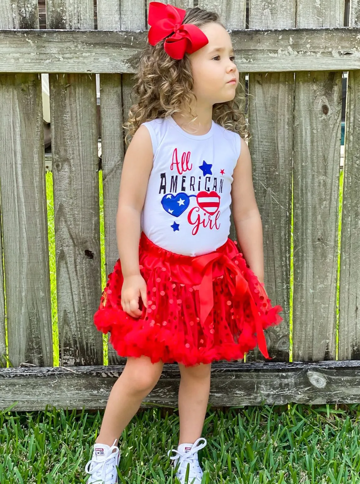 All American Girl Top And Sequin Tutu Skirt Set