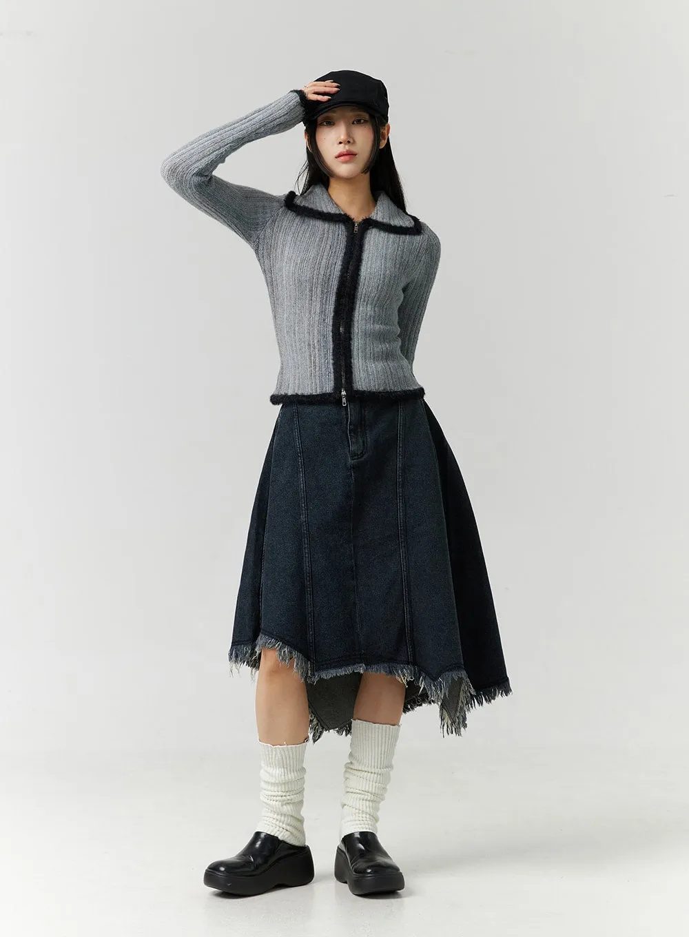 Asymmetrical Denim Midi Skirt CN329