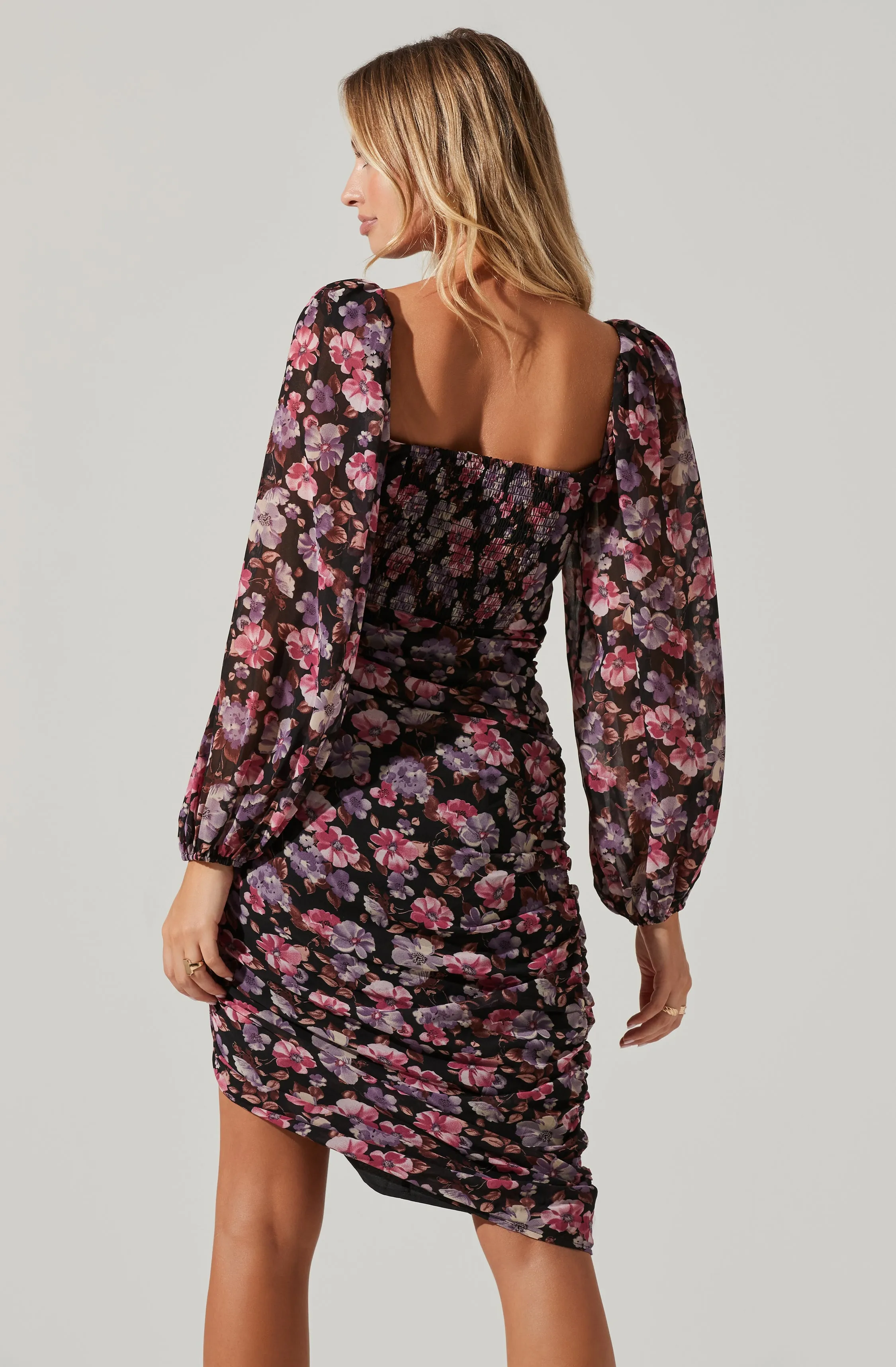 Athens Floral Ruched Midi Dress