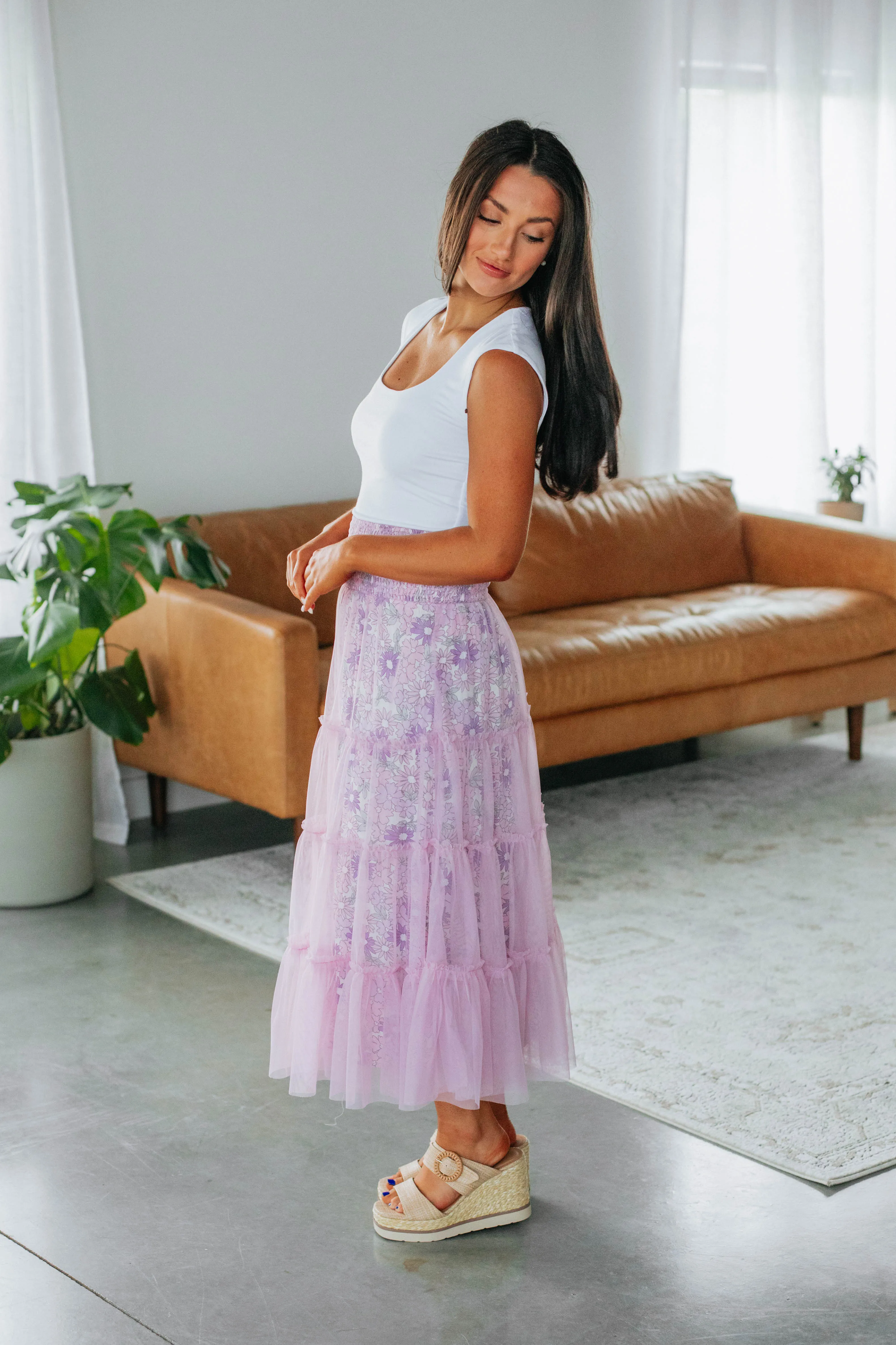 Avari Tiered Mesh Skirt - Lilac