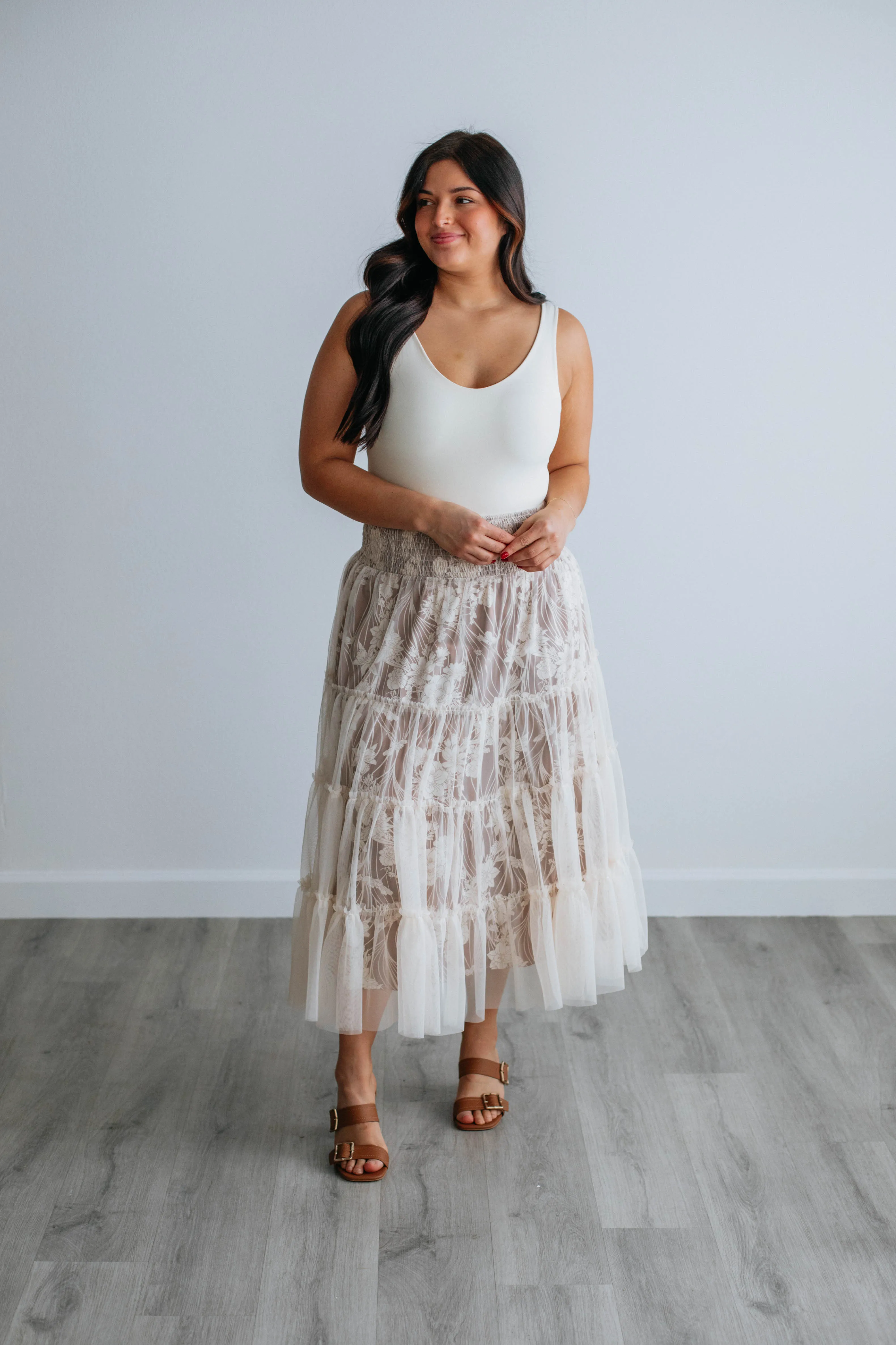 Avari Tiered Mesh Skirt - Mocha