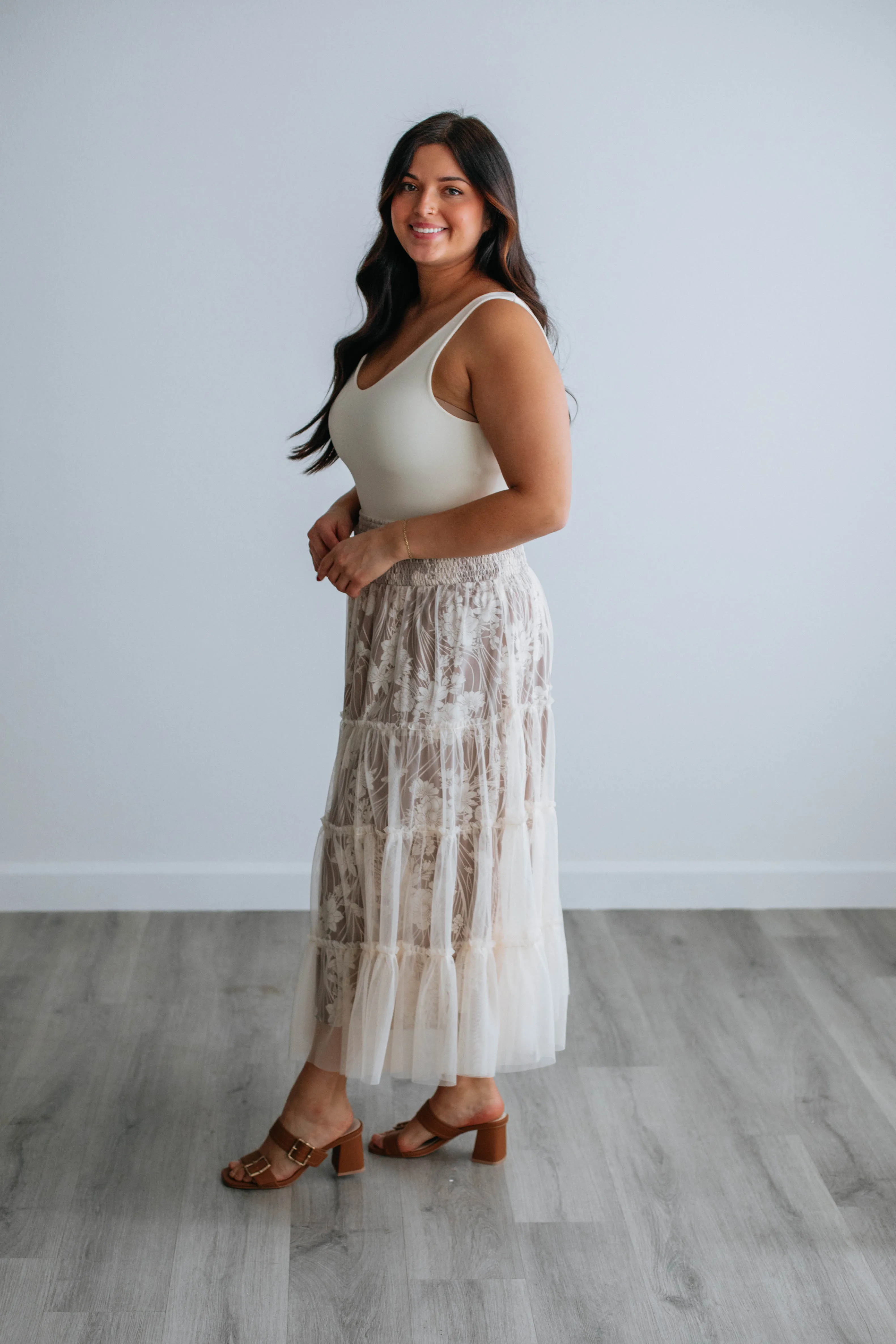 Avari Tiered Mesh Skirt - Mocha