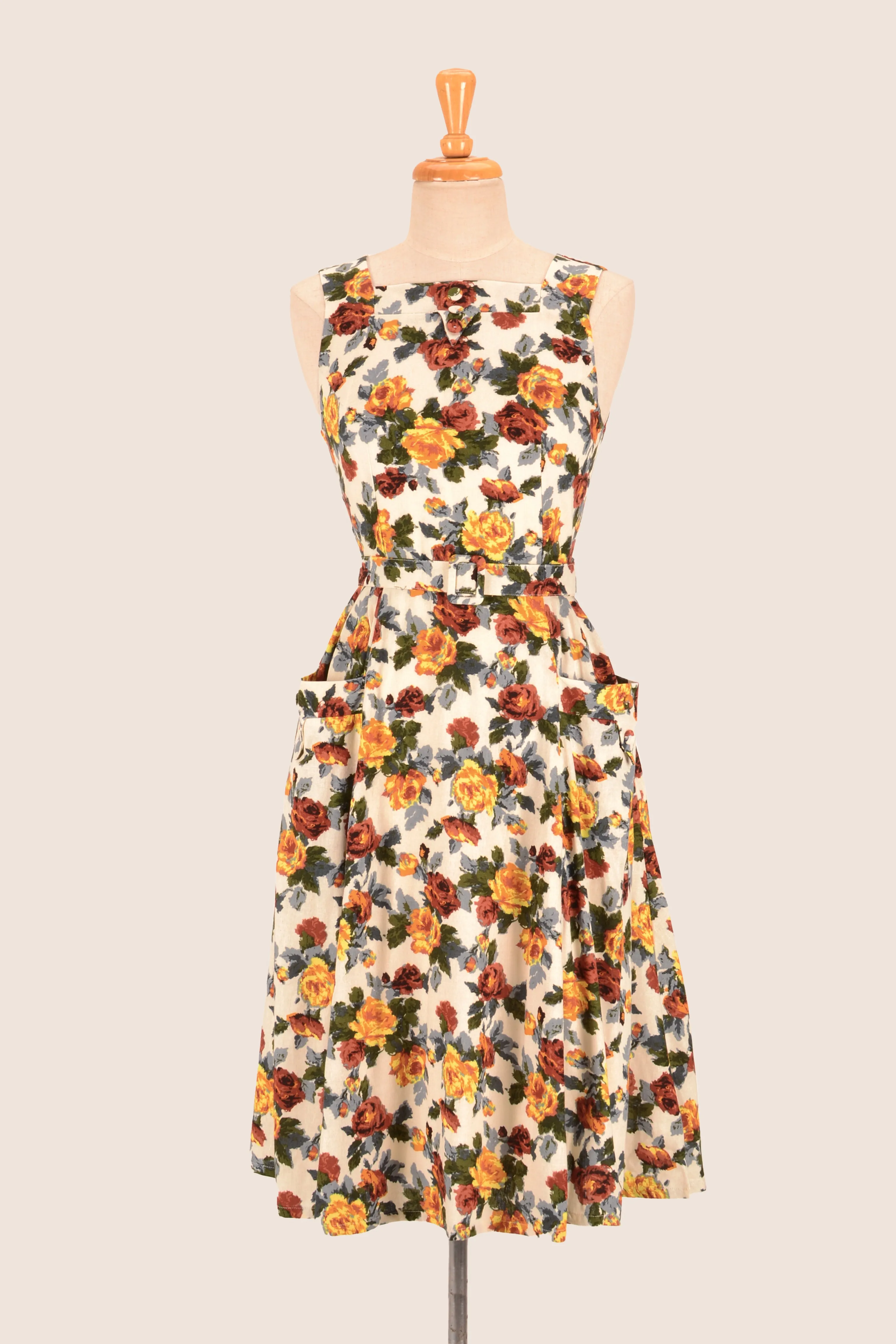 Bee Mustard & Burgundy Rose Dress