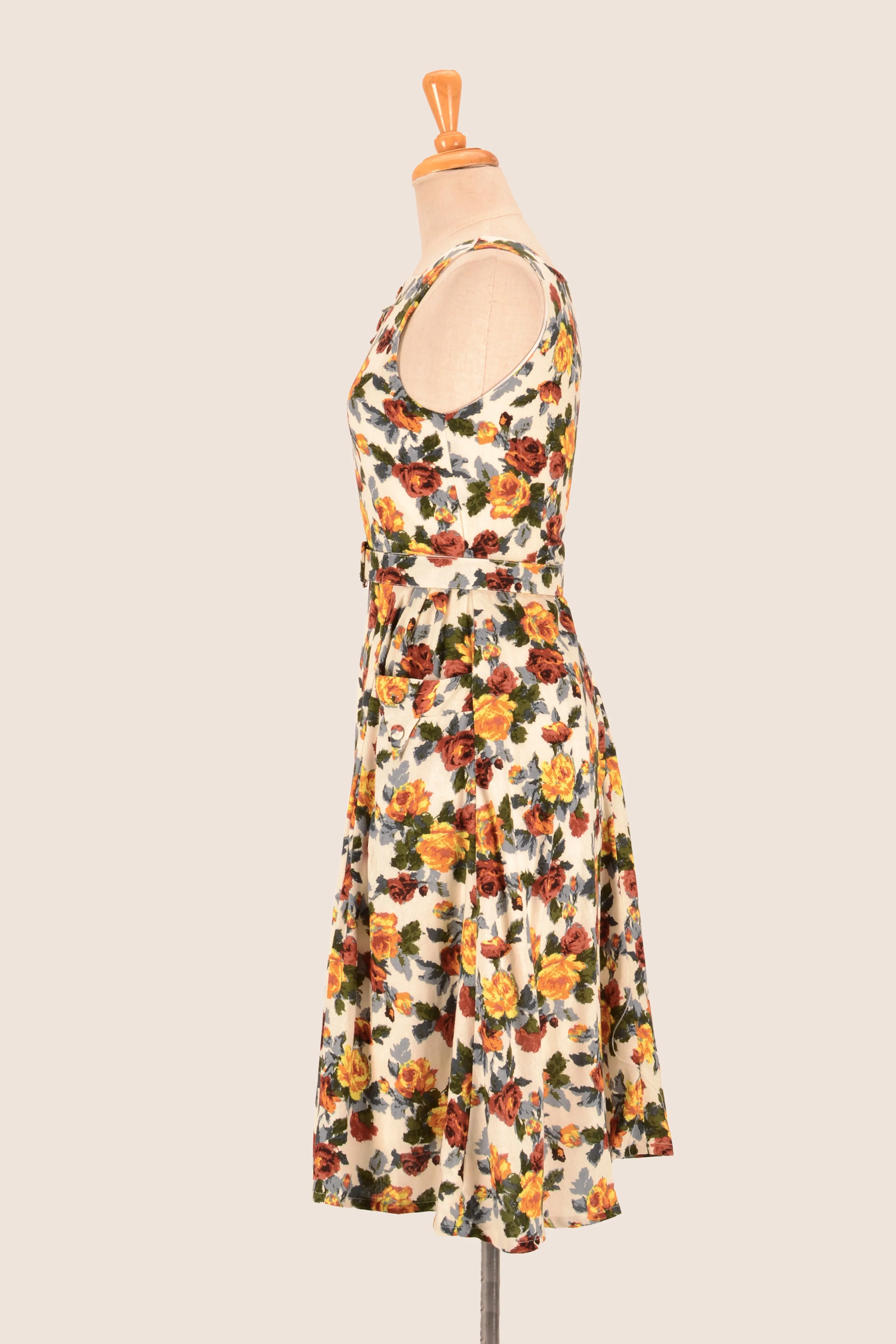 Bee Mustard & Burgundy Rose Dress