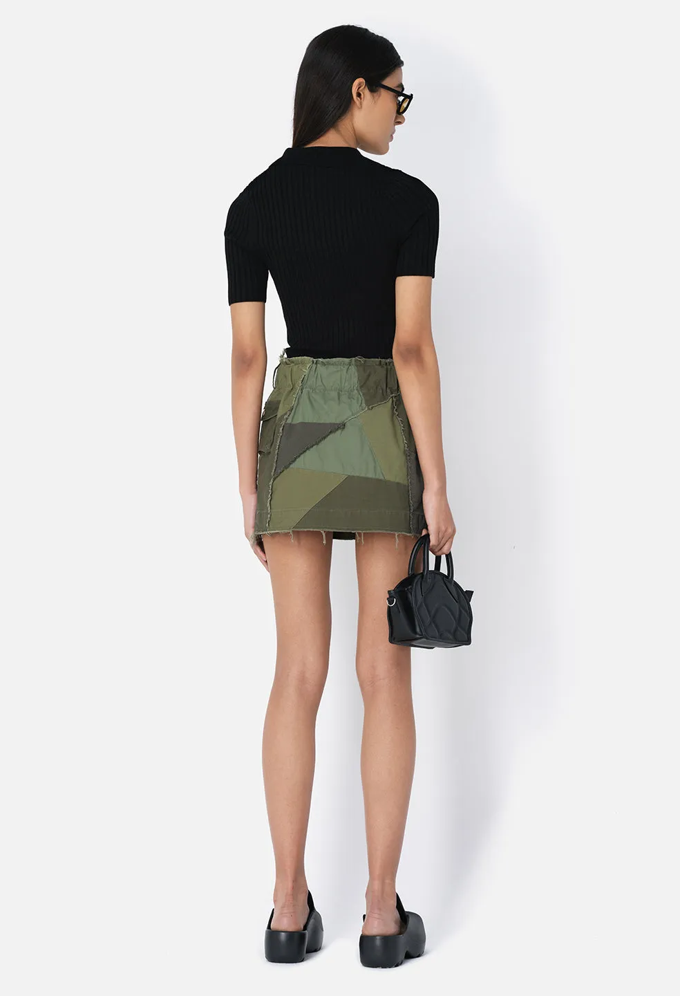 Belted Patchwork Skirt / Olive