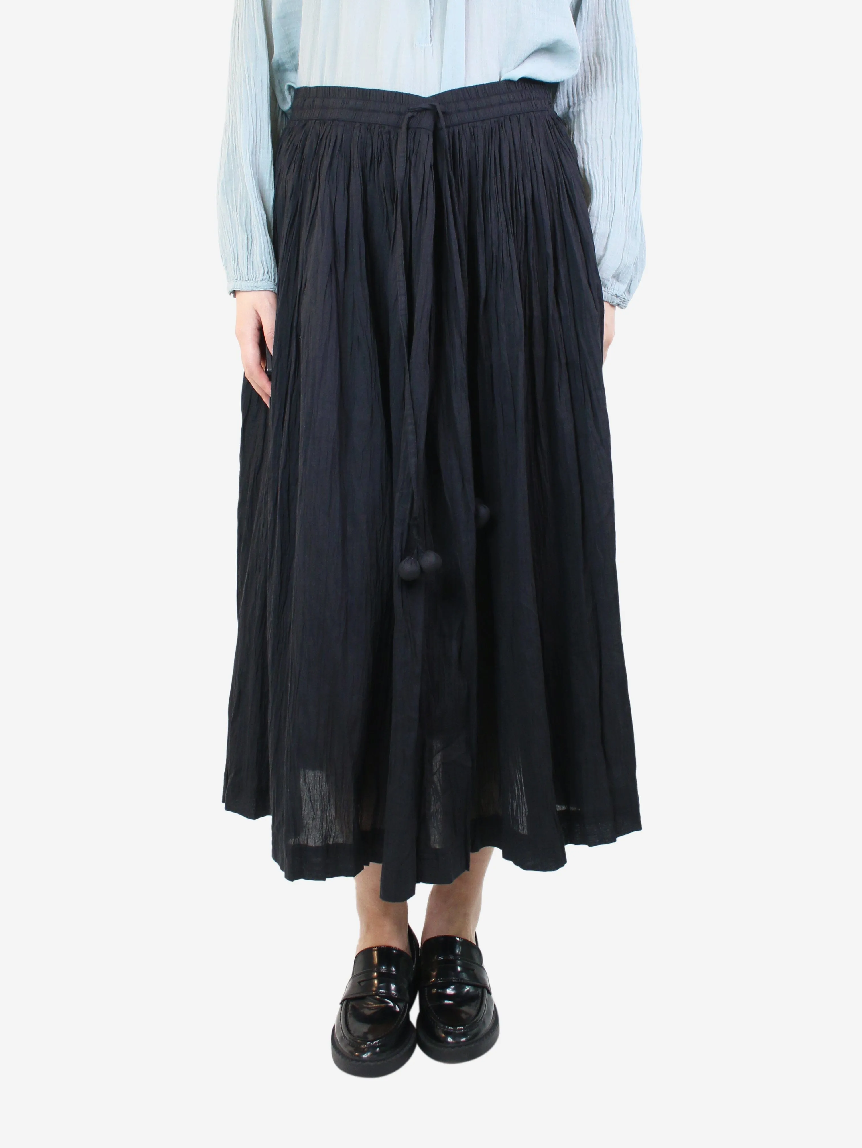 Black creased midi skirt - size UK 12