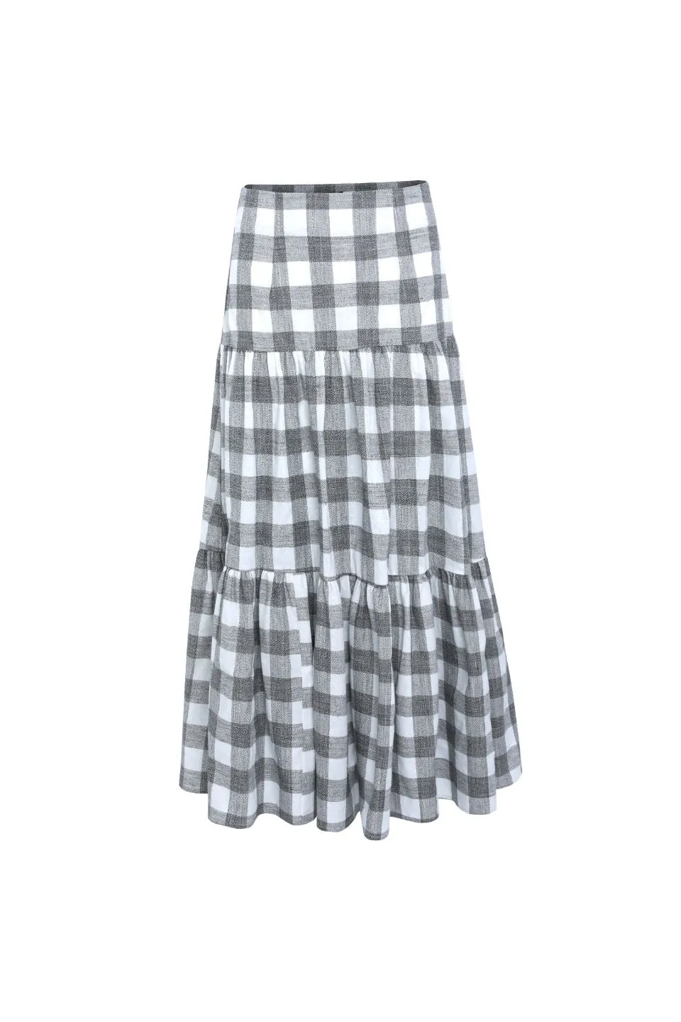 Blazing Grey Large Gingham Tiered Midi Skirt