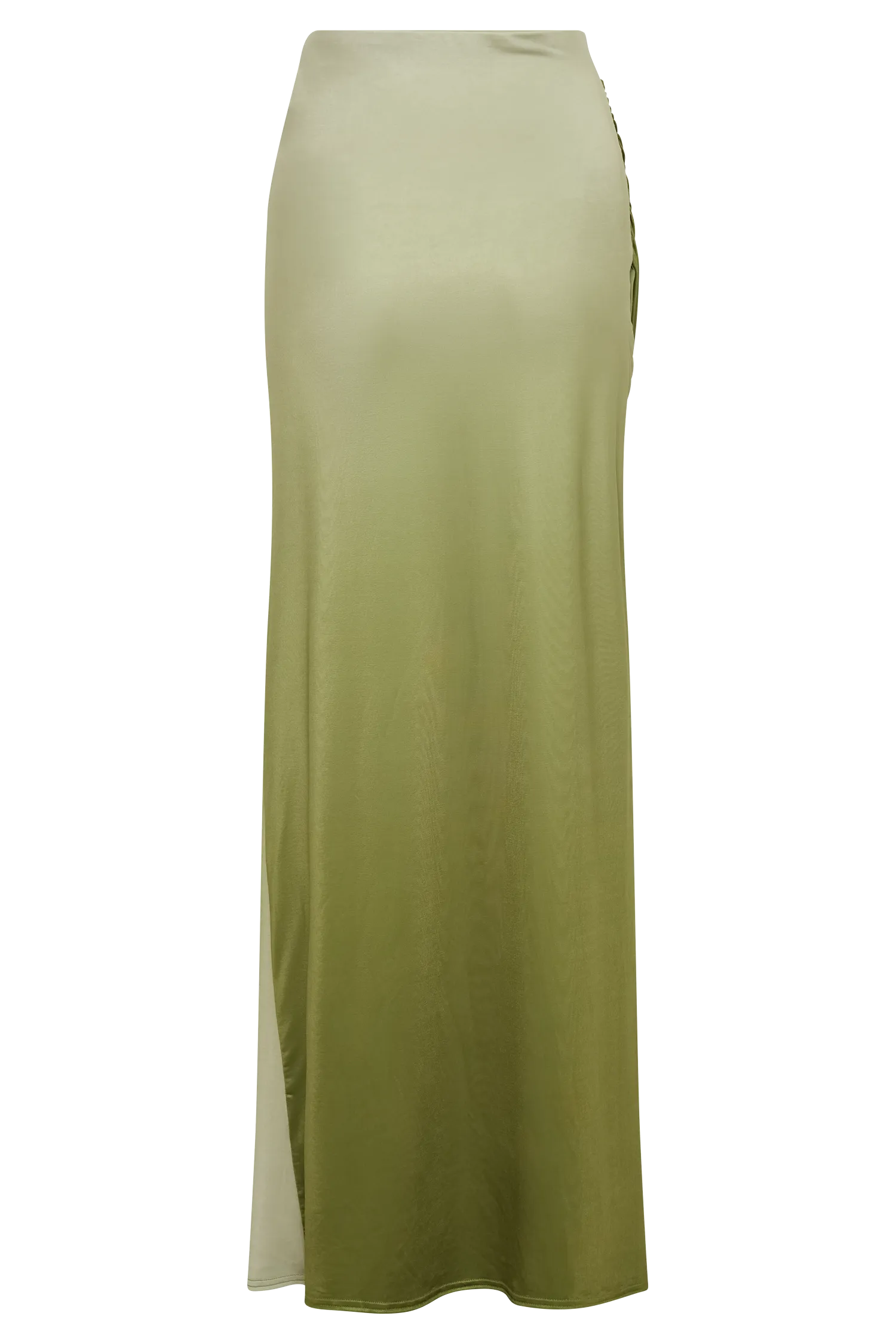 Bronwyn Slinky Ruched Maxi Skirt With Split - Ombre Vintage Olive