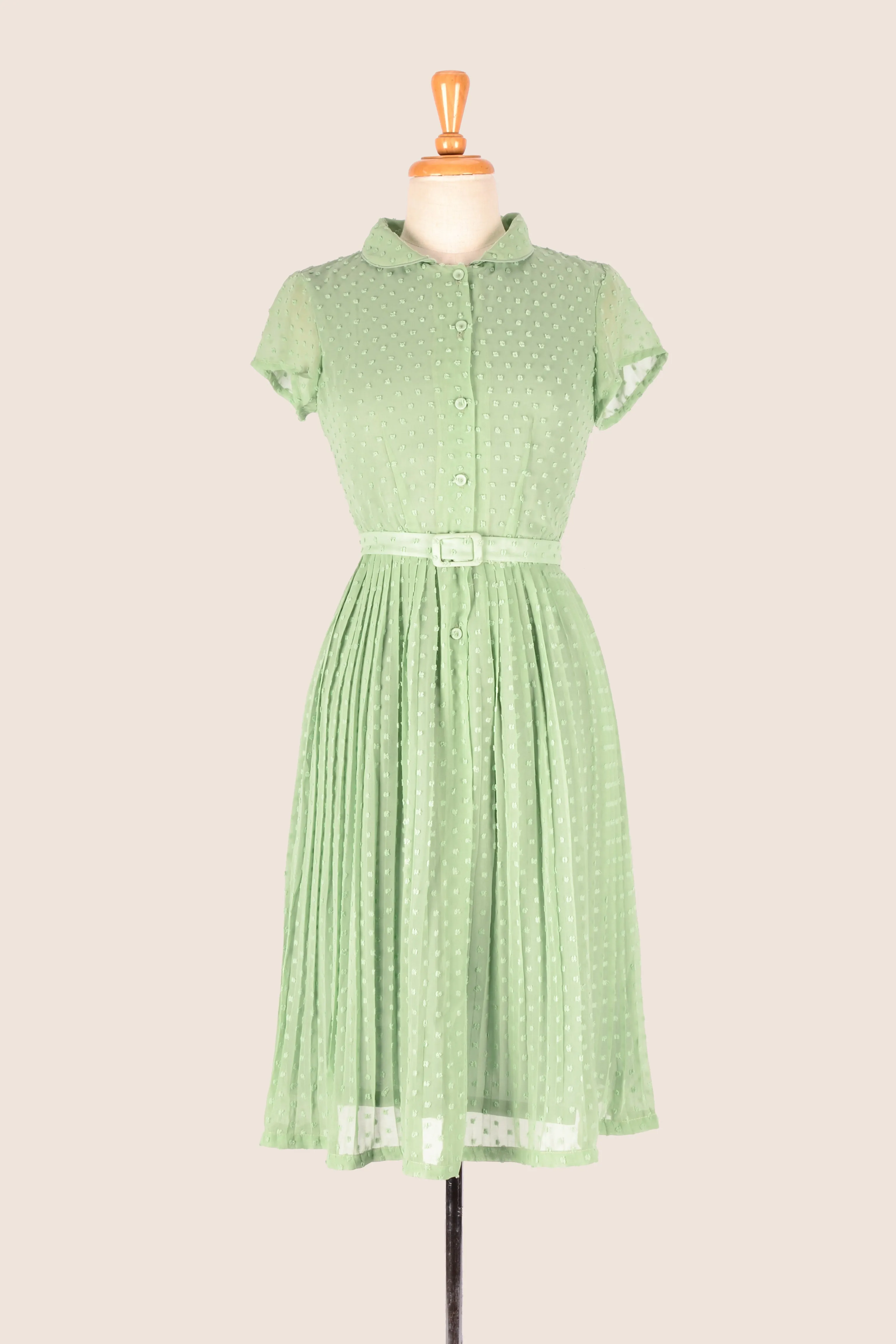 Camille Pastel Green Dots Dress