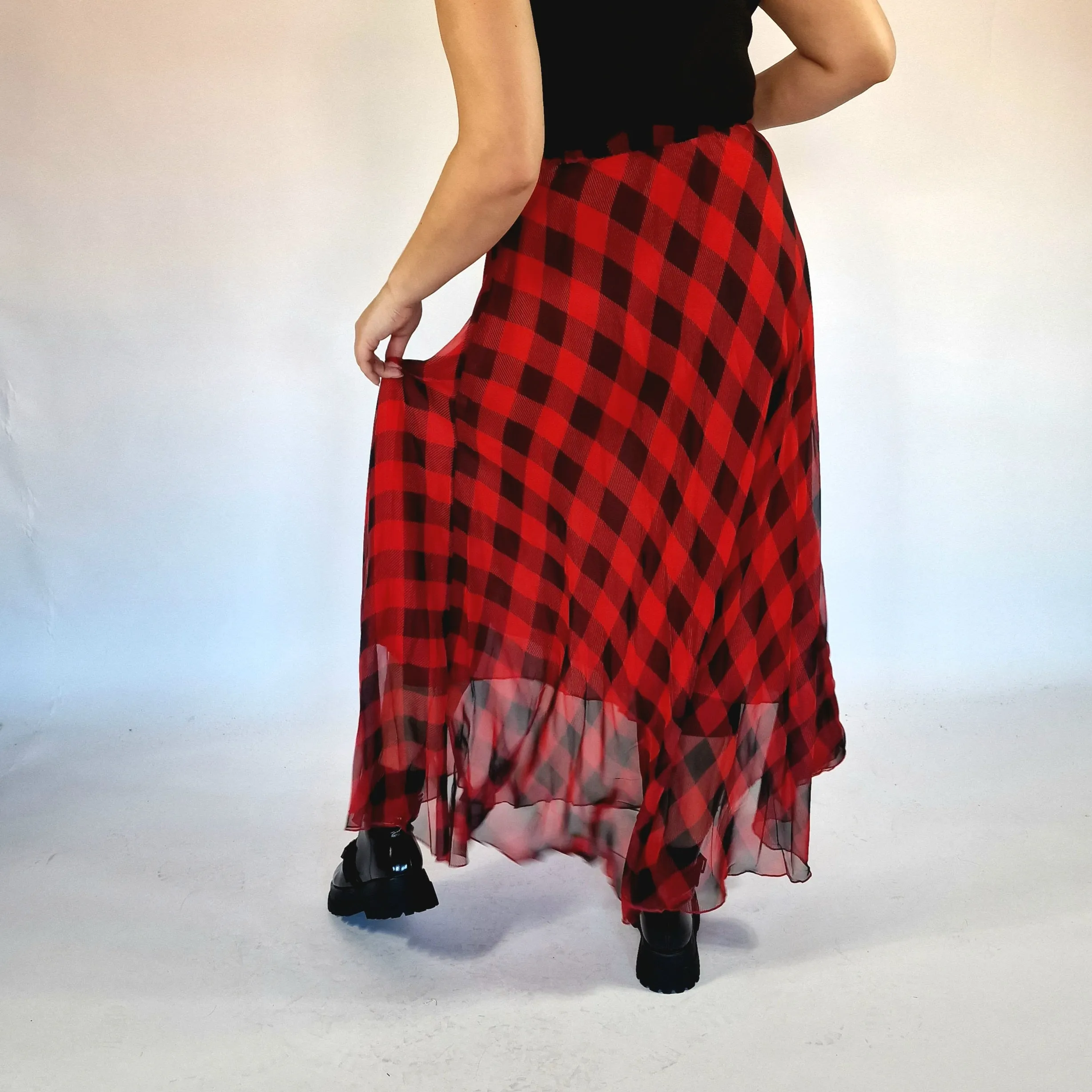 Casual Minimal Goth Maxi Tartan Skirt