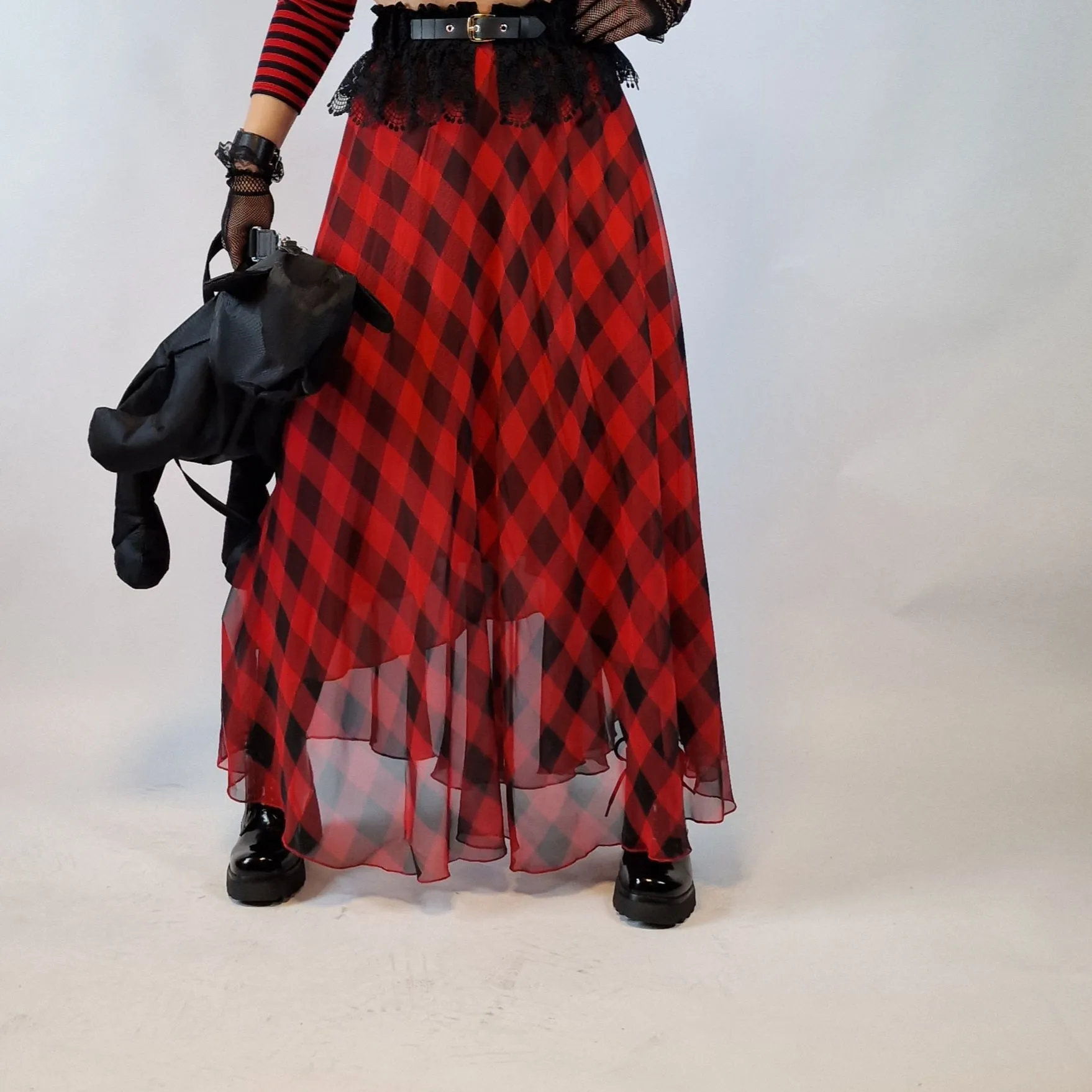 Casual Minimal Goth Maxi Tartan Skirt