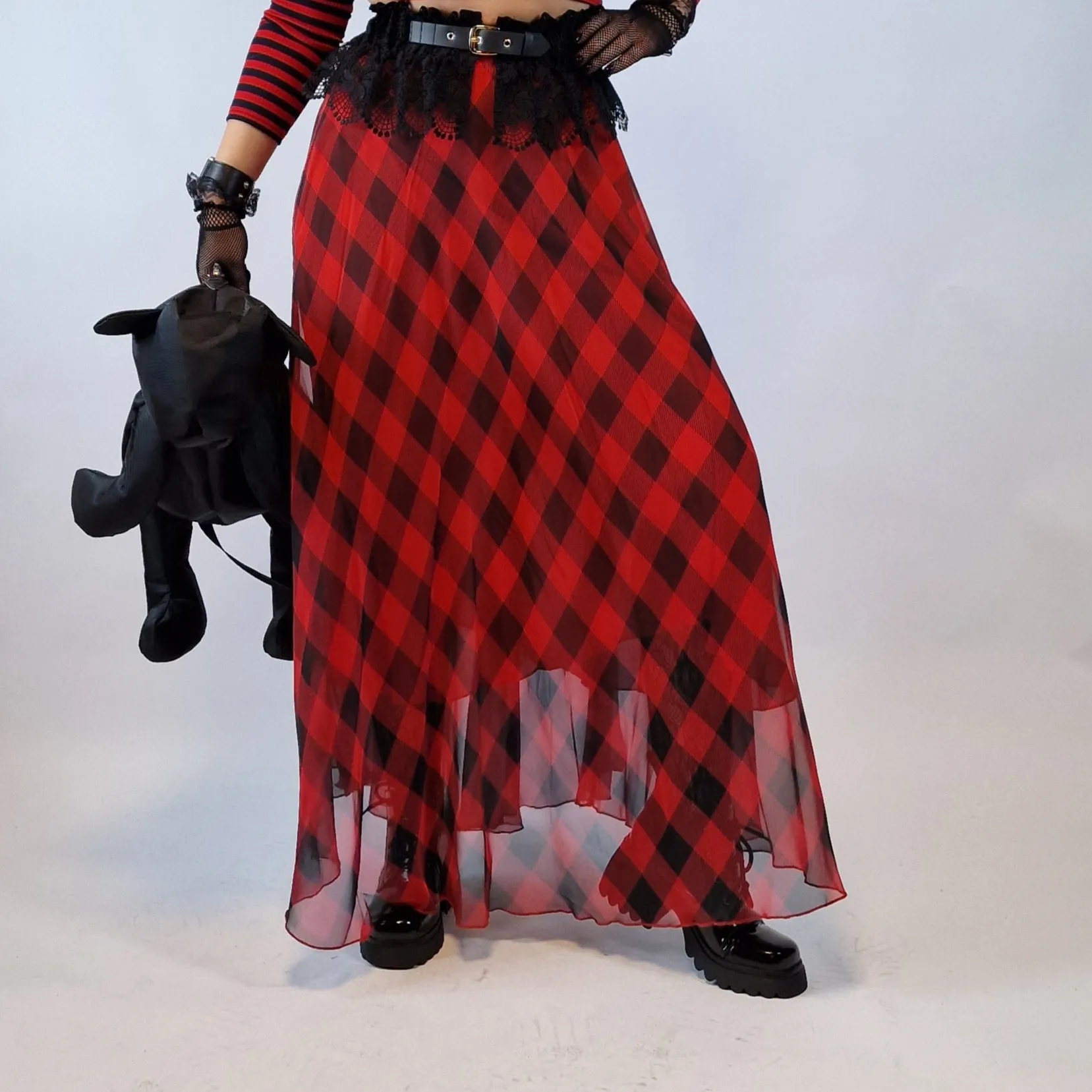 Casual Minimal Goth Maxi Tartan Skirt