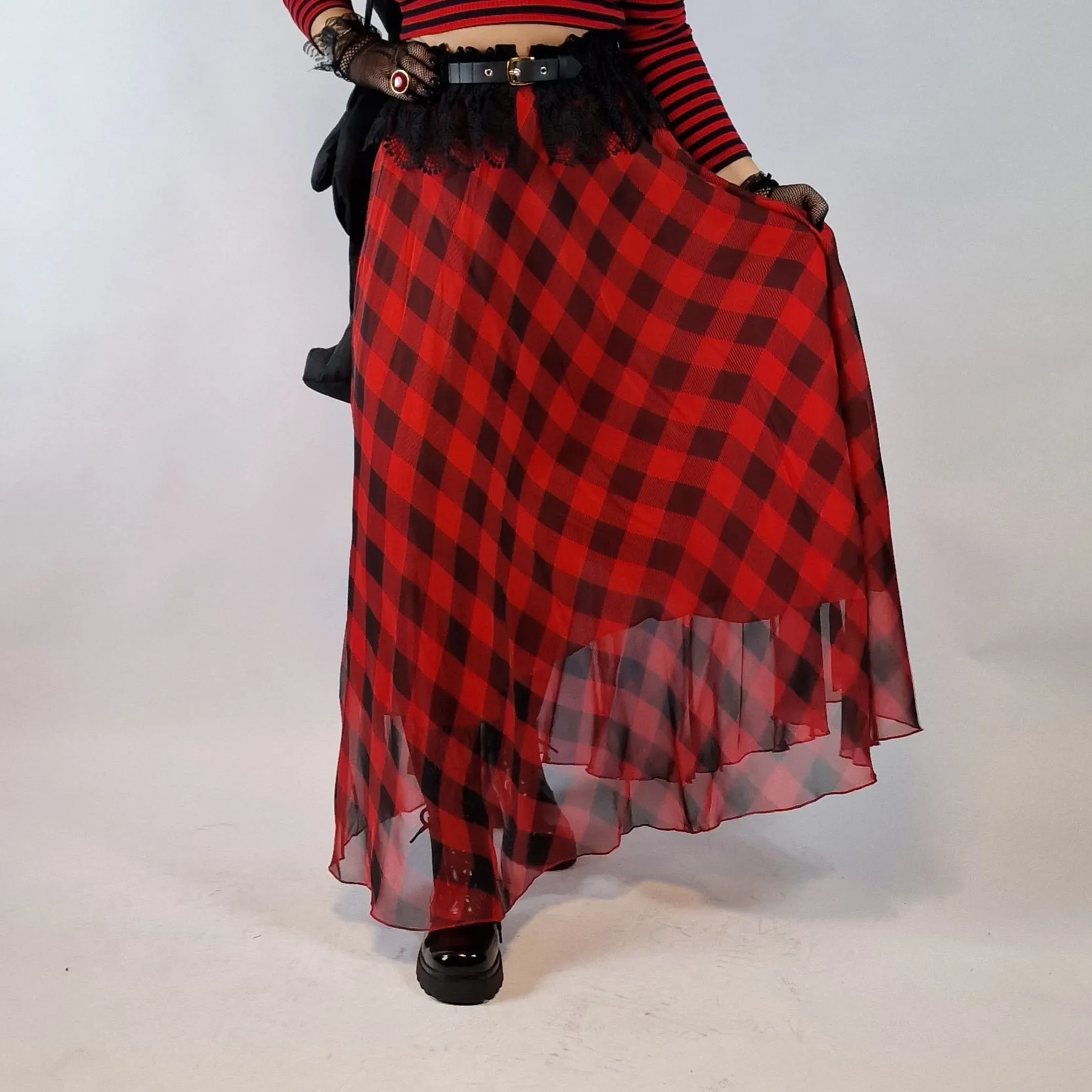 Casual Minimal Goth Maxi Tartan Skirt