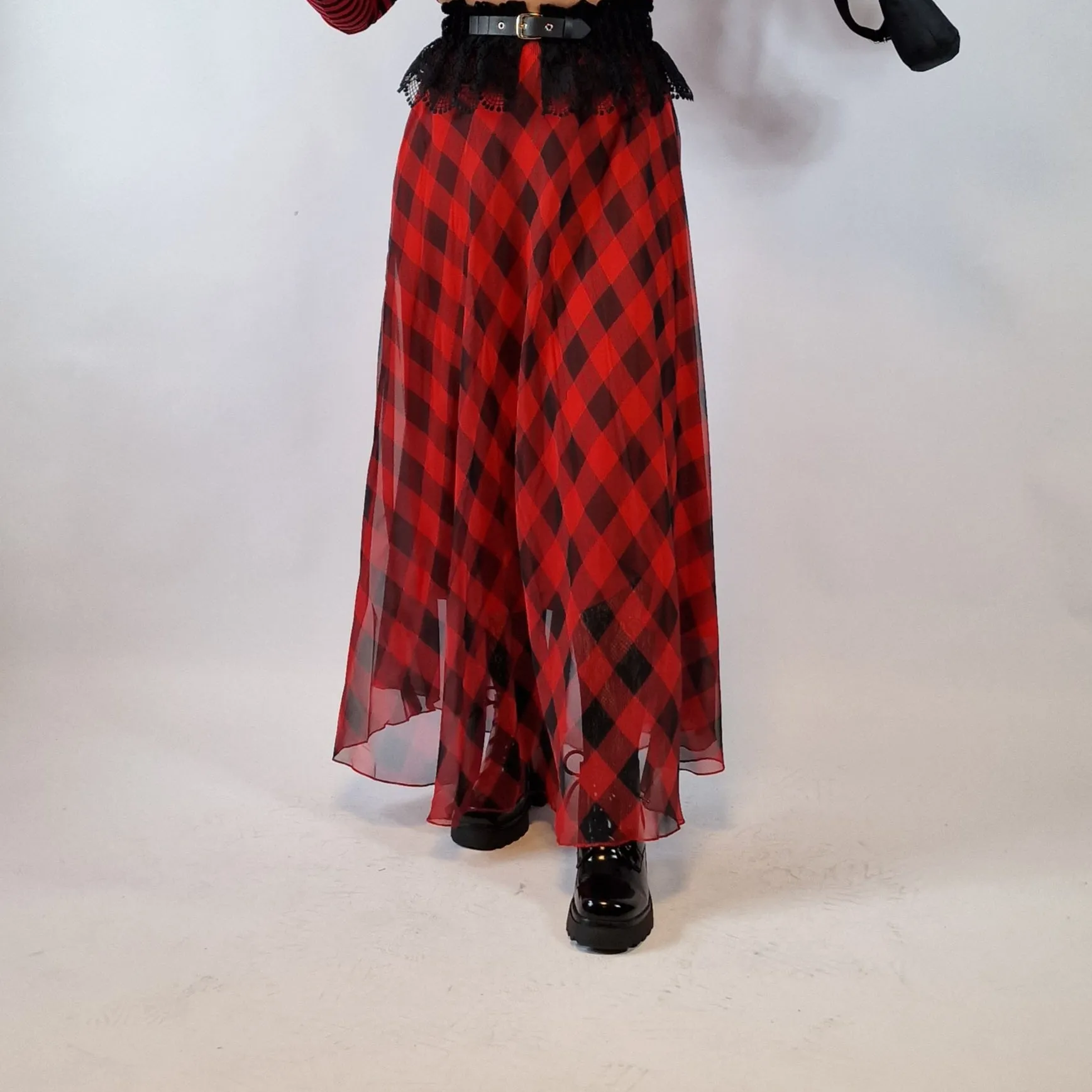 Casual Minimal Goth Maxi Tartan Skirt