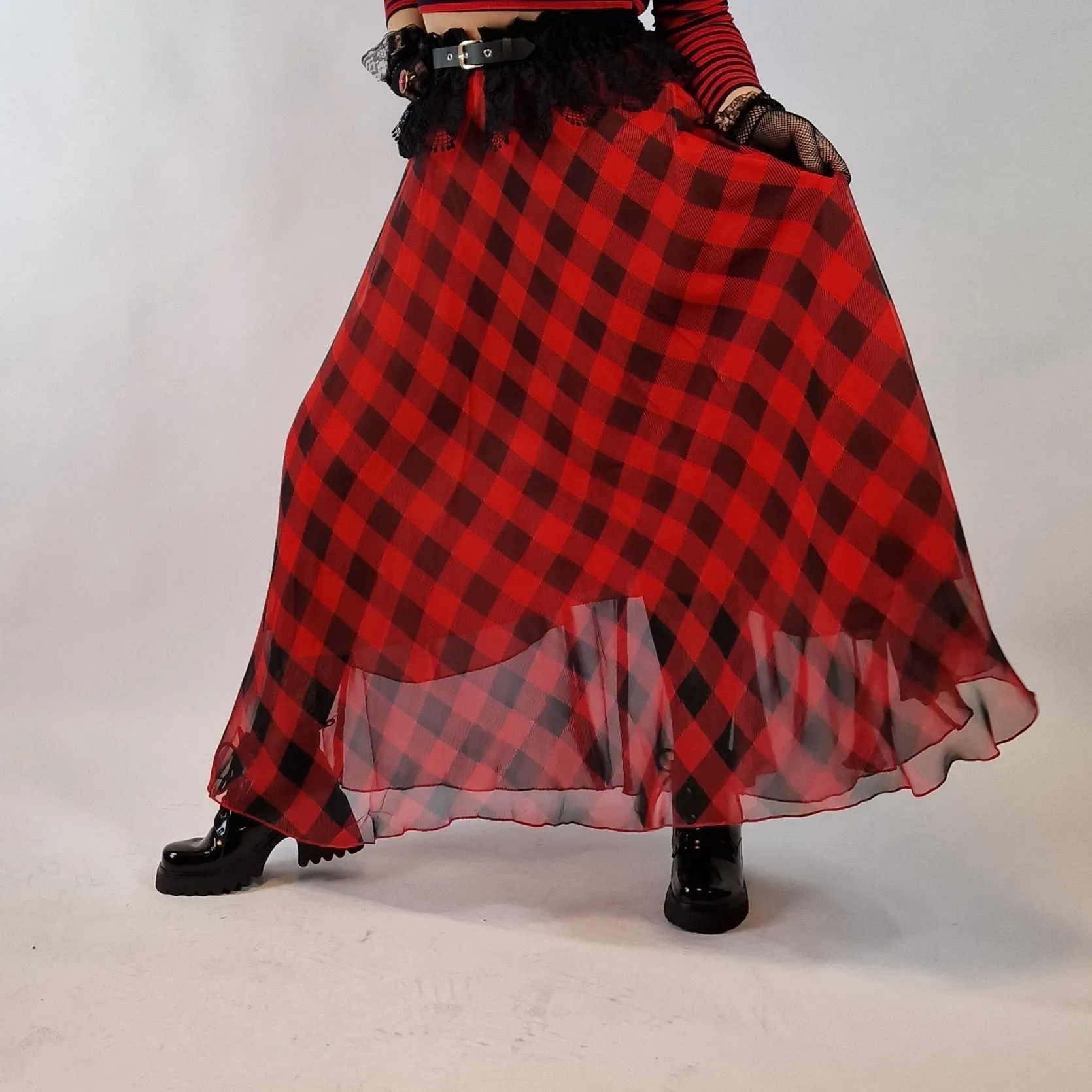 Casual Minimal Goth Maxi Tartan Skirt