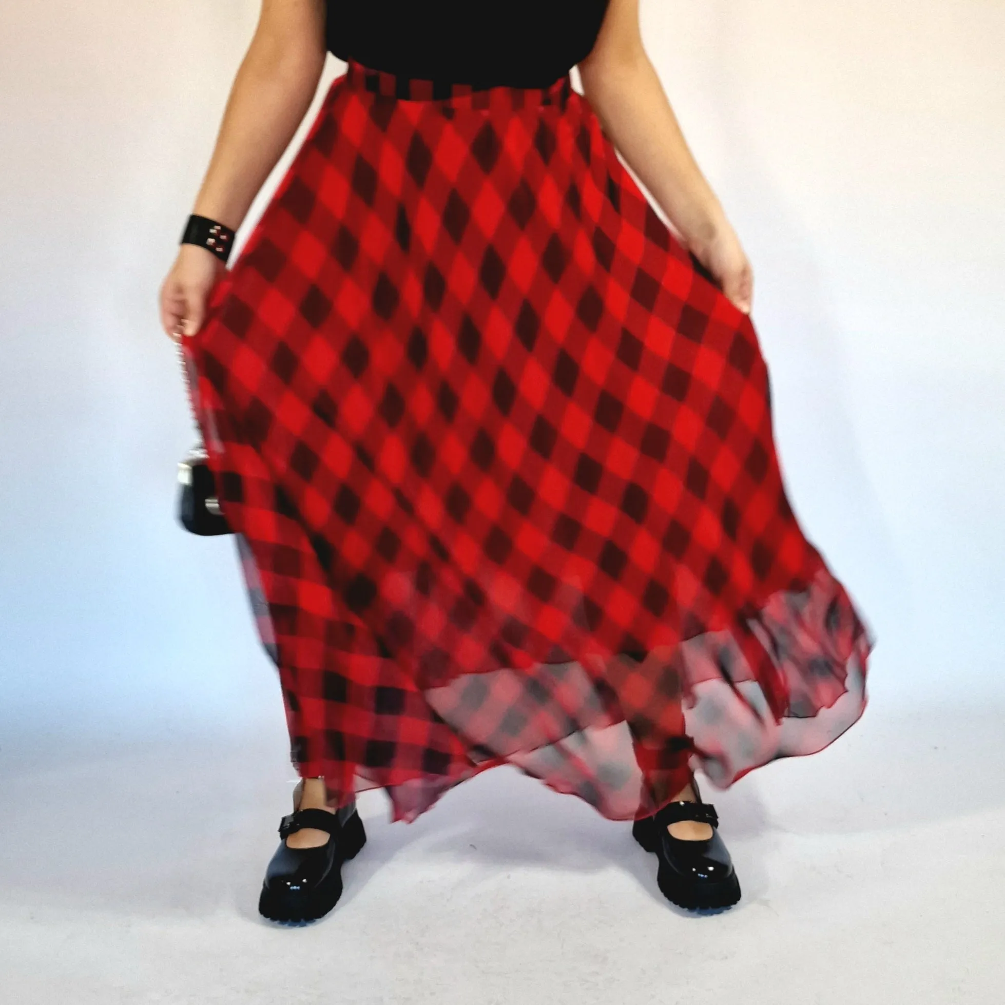 Casual Minimal Goth Maxi Tartan Skirt