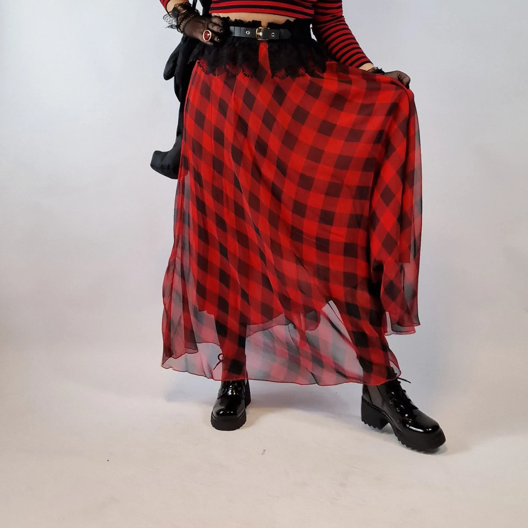 Casual Minimal Goth Maxi Tartan Skirt