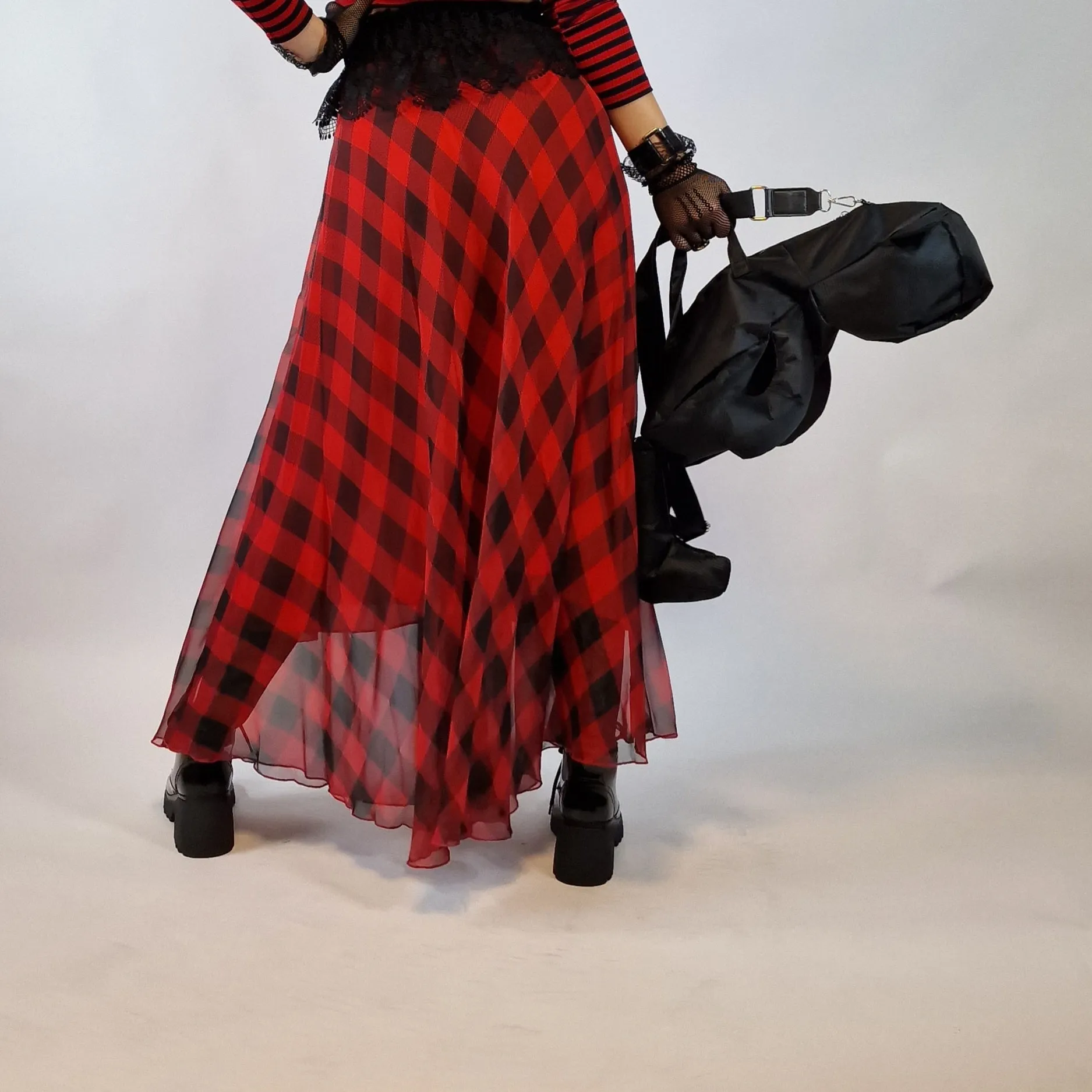 Casual Minimal Goth Maxi Tartan Skirt