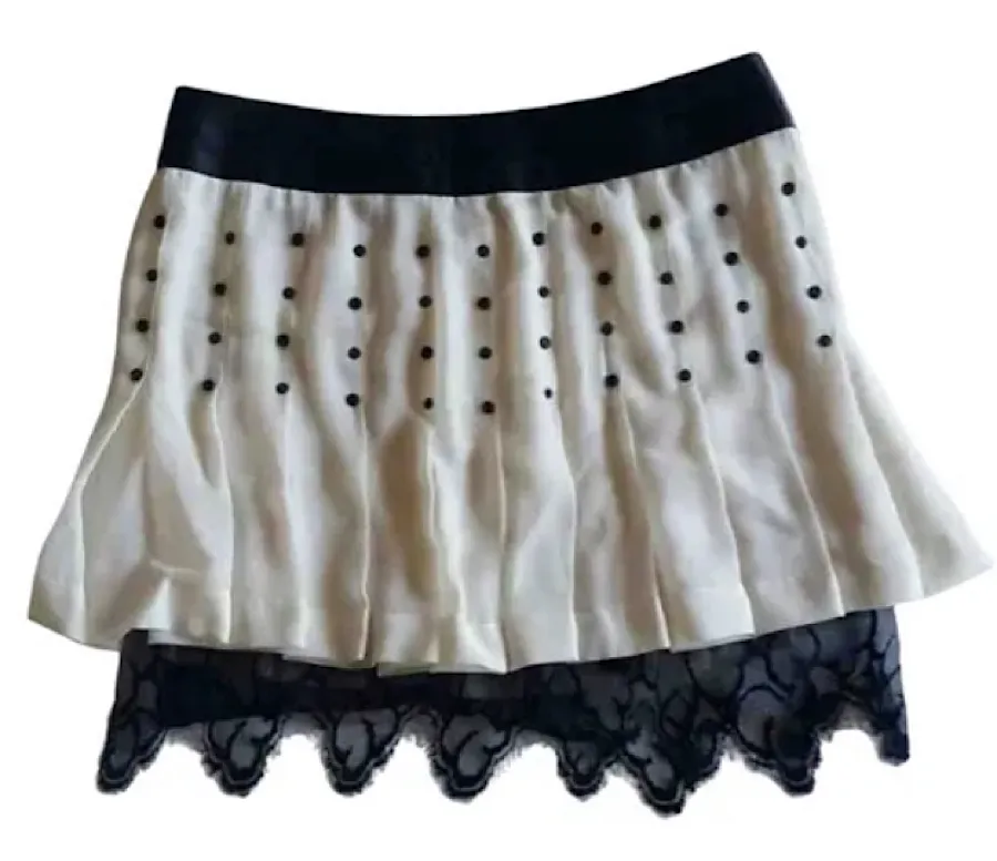 Chanel 2003 Fall 03A Snap Collection White Black Silk Mini Skirt FR 38 US 4