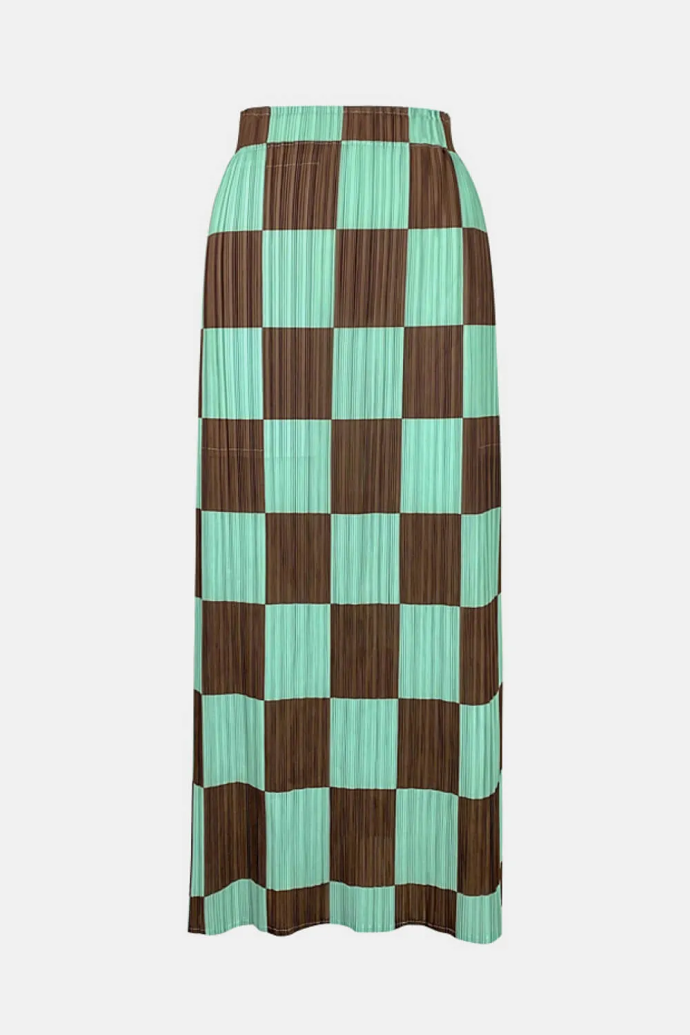 Checkered Accordion Pleated Midi Skirt