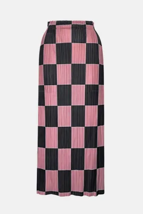 Checkered Accordion Pleated Midi Skirt