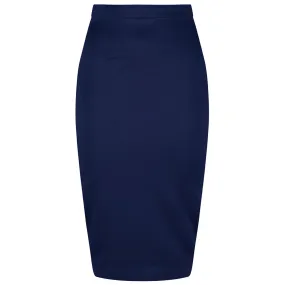 Classic Navy Stretch Pencil Bodycon Midi Office Work Skirt