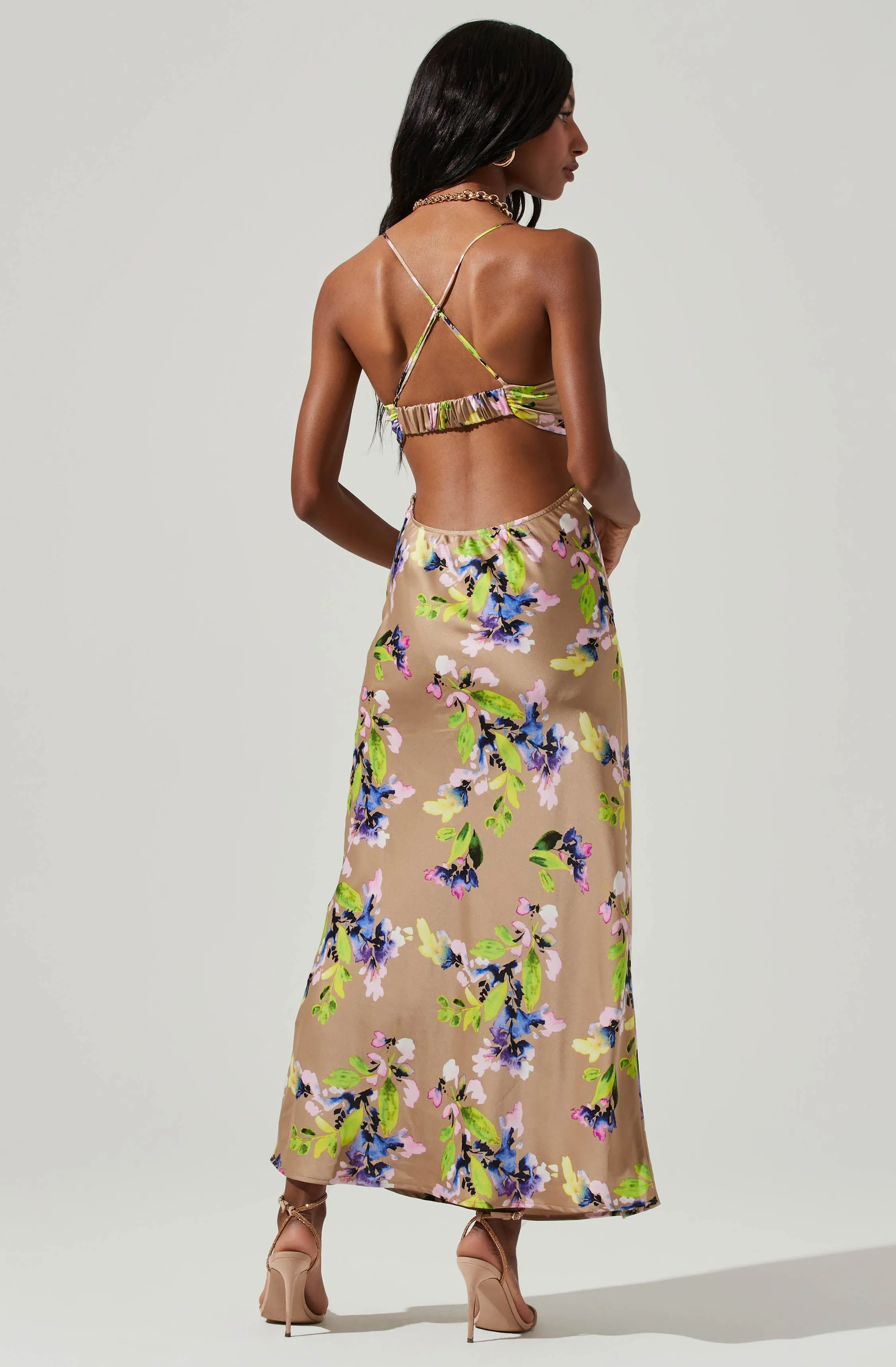 Colette Floral Satin Cutout Midi Dress