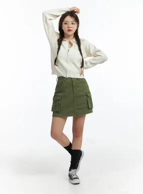 Denim High Waist Cargo Mini Skirt OJ415