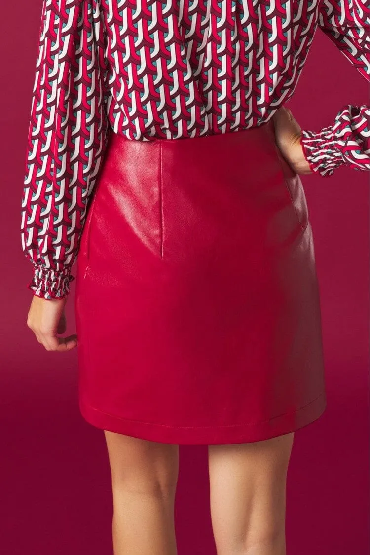 DIXIE FAUX LEATHER SKIRT - RED