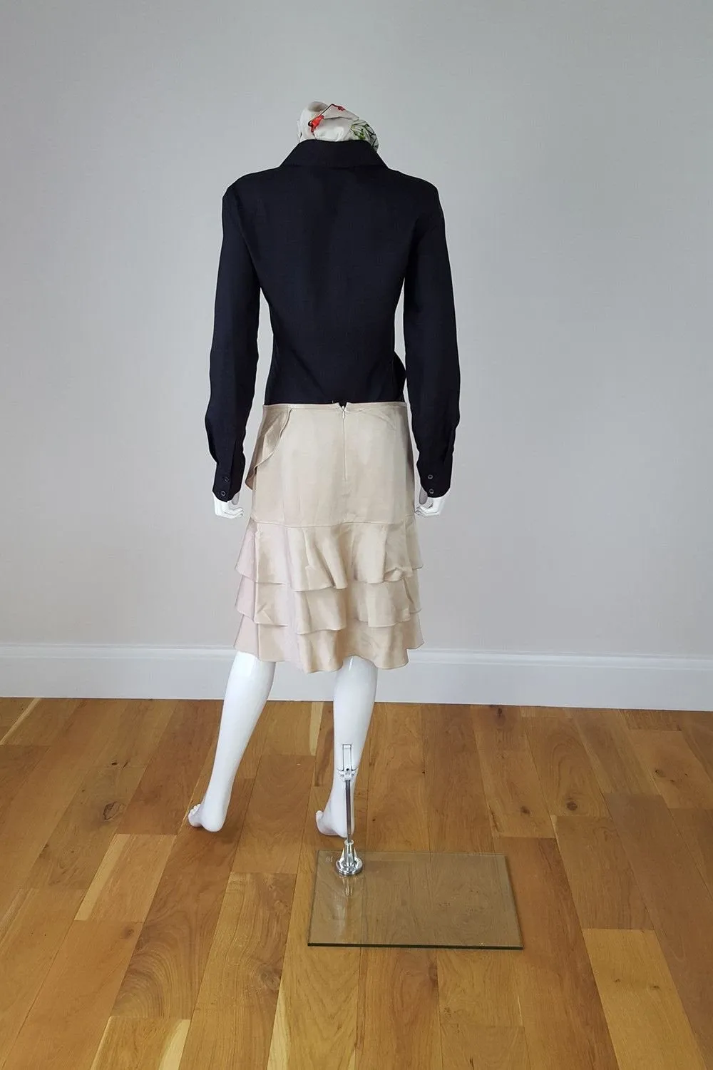 DKNY Skirt, Gold Ruffled Layered Mid Rise, Ra Ra Mini Skirt (US 8)