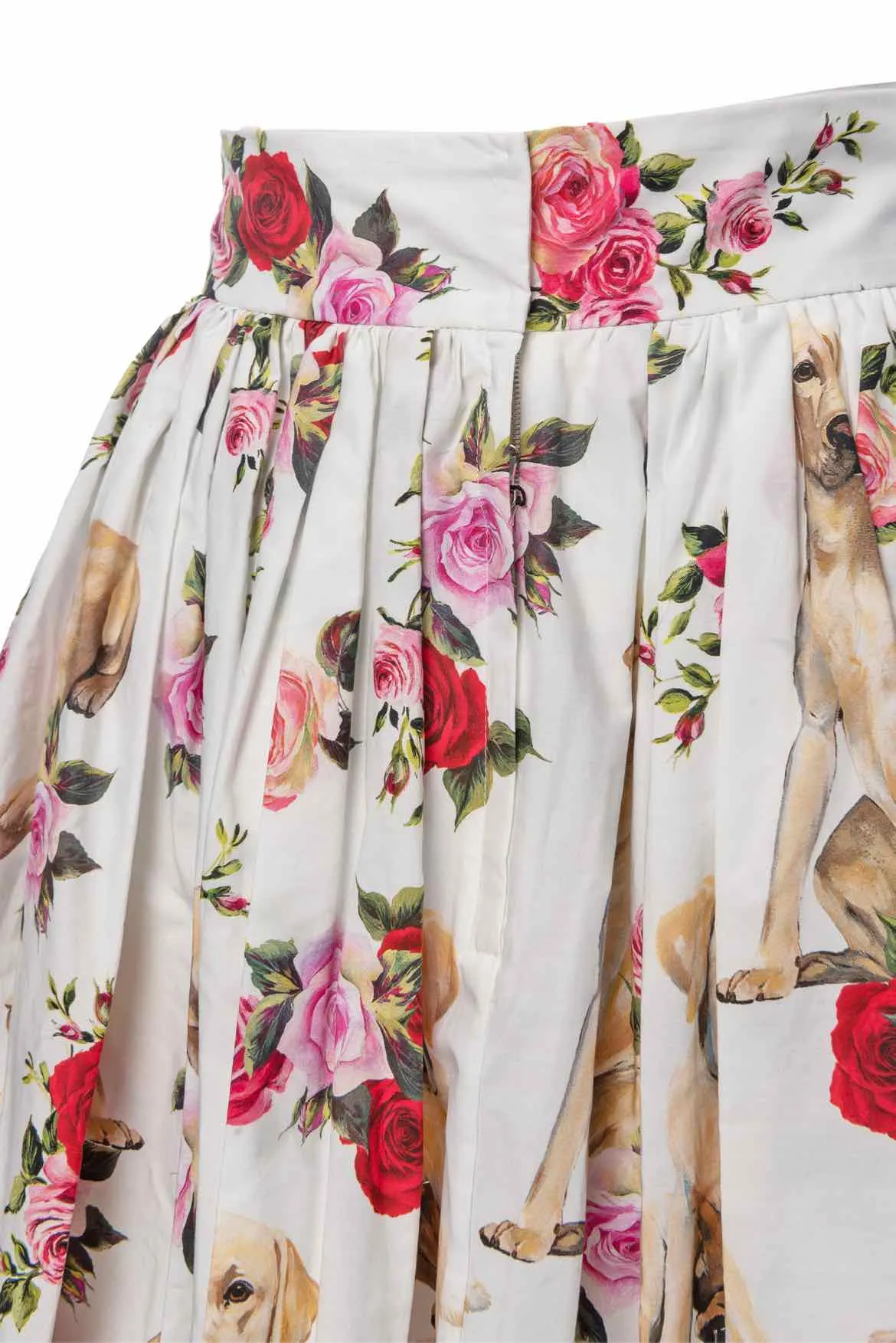 Dolce & Gabbana Size 44 Labrador & Floral Printed Skirt