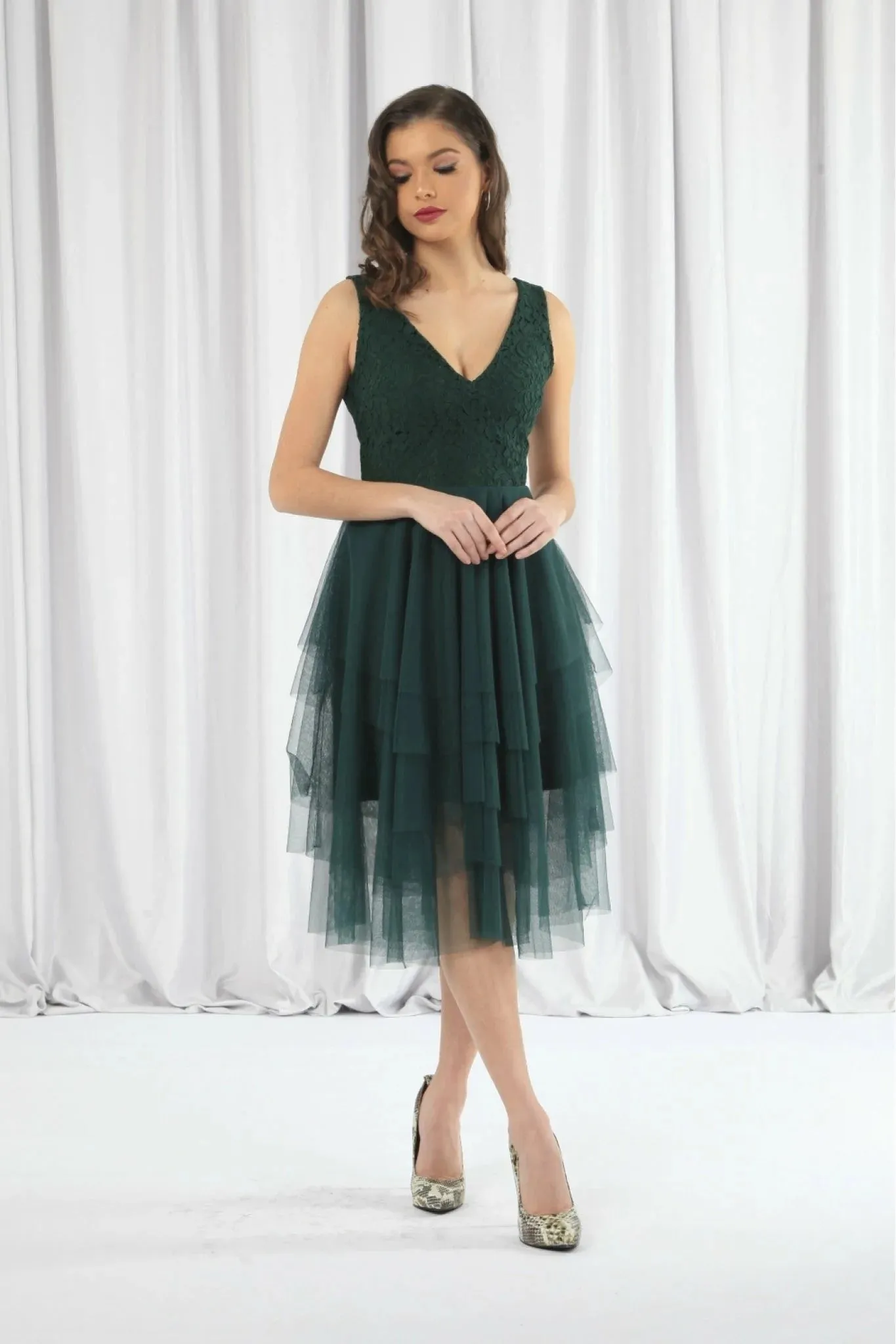 Double Second Green Tiered Tulle Dress