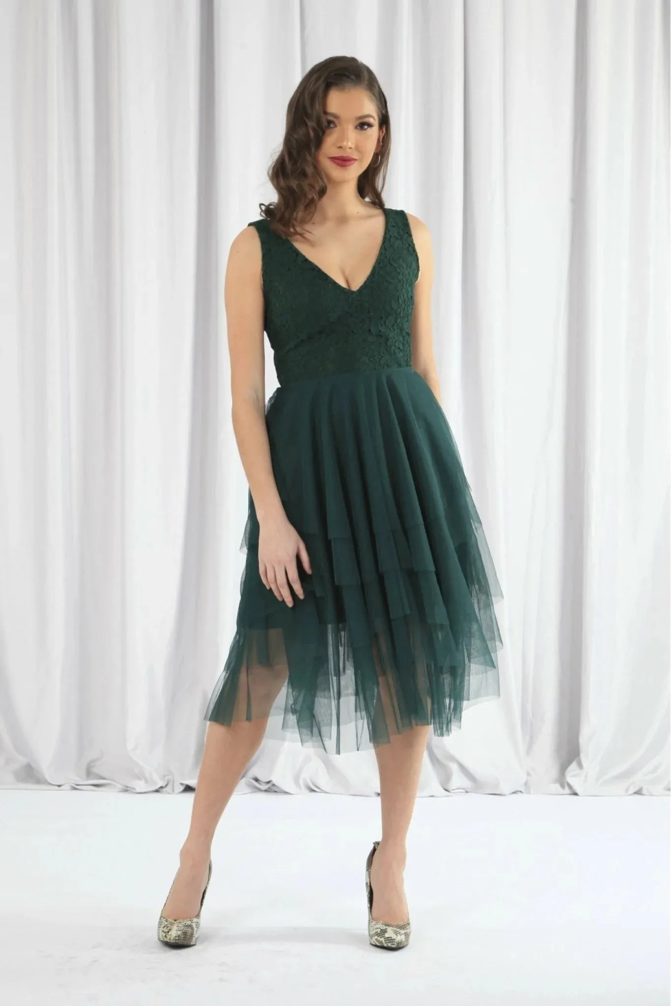 Double Second Green Tiered Tulle Dress