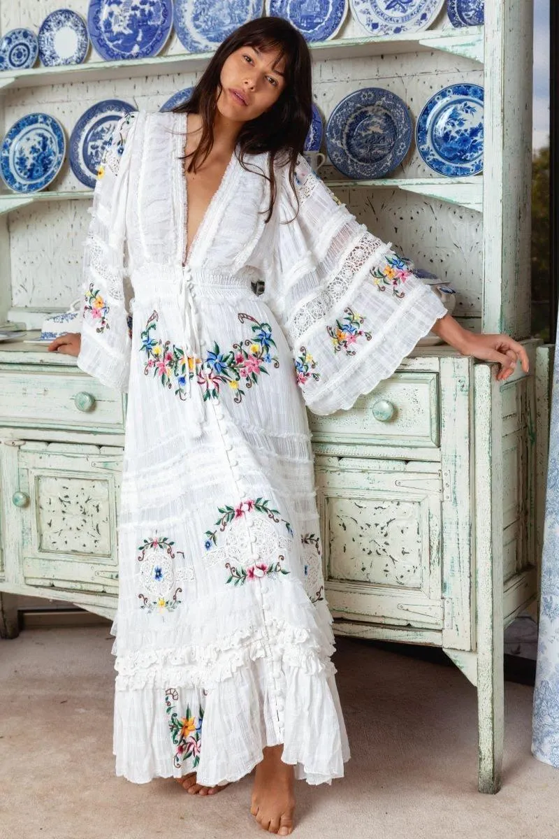 EMBROIDERED MAXI DRESS/DUSTER - Charm your way in Ivory