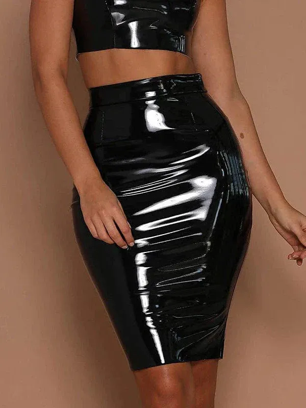 Faux Leather Bodycon Skirt in Black and Red for Women's Fall & Winter Fashion