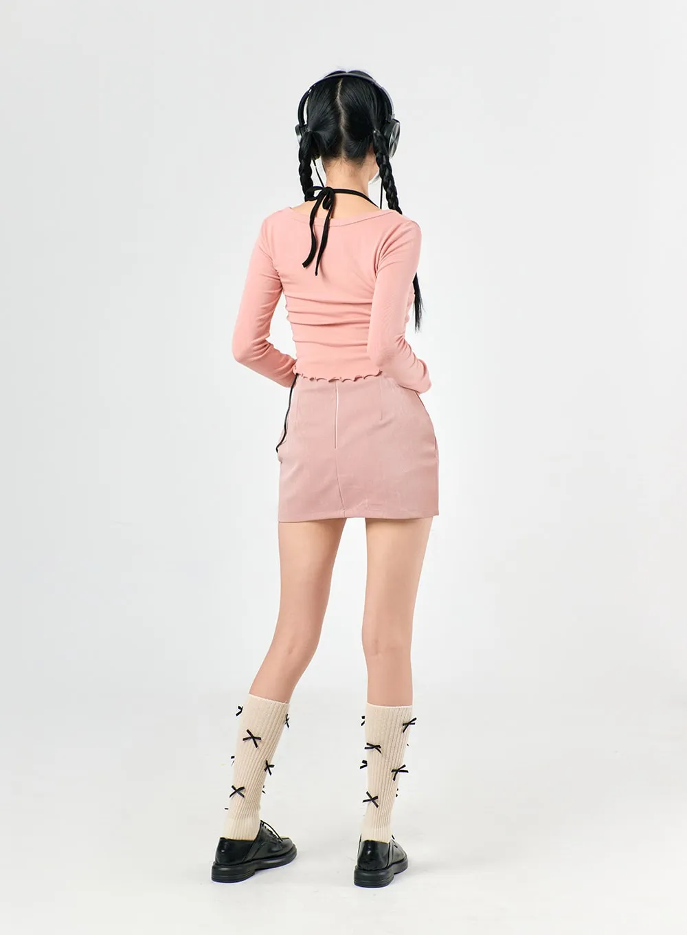 Faux Leather Mini Skirt IJ430