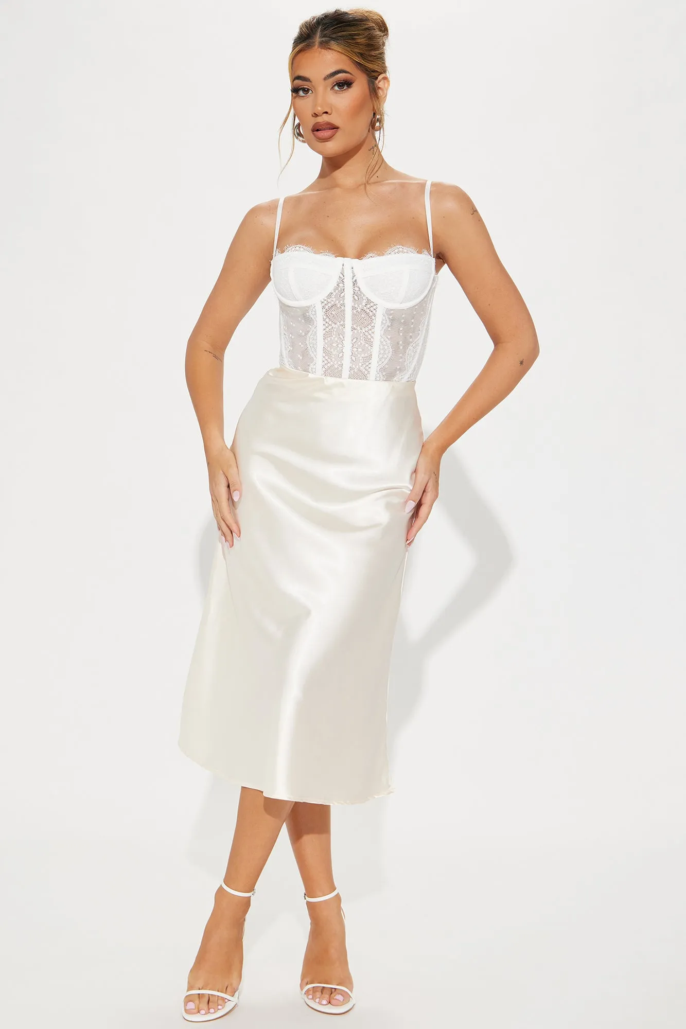 Finer Things Satin Midi Skirt - Cream