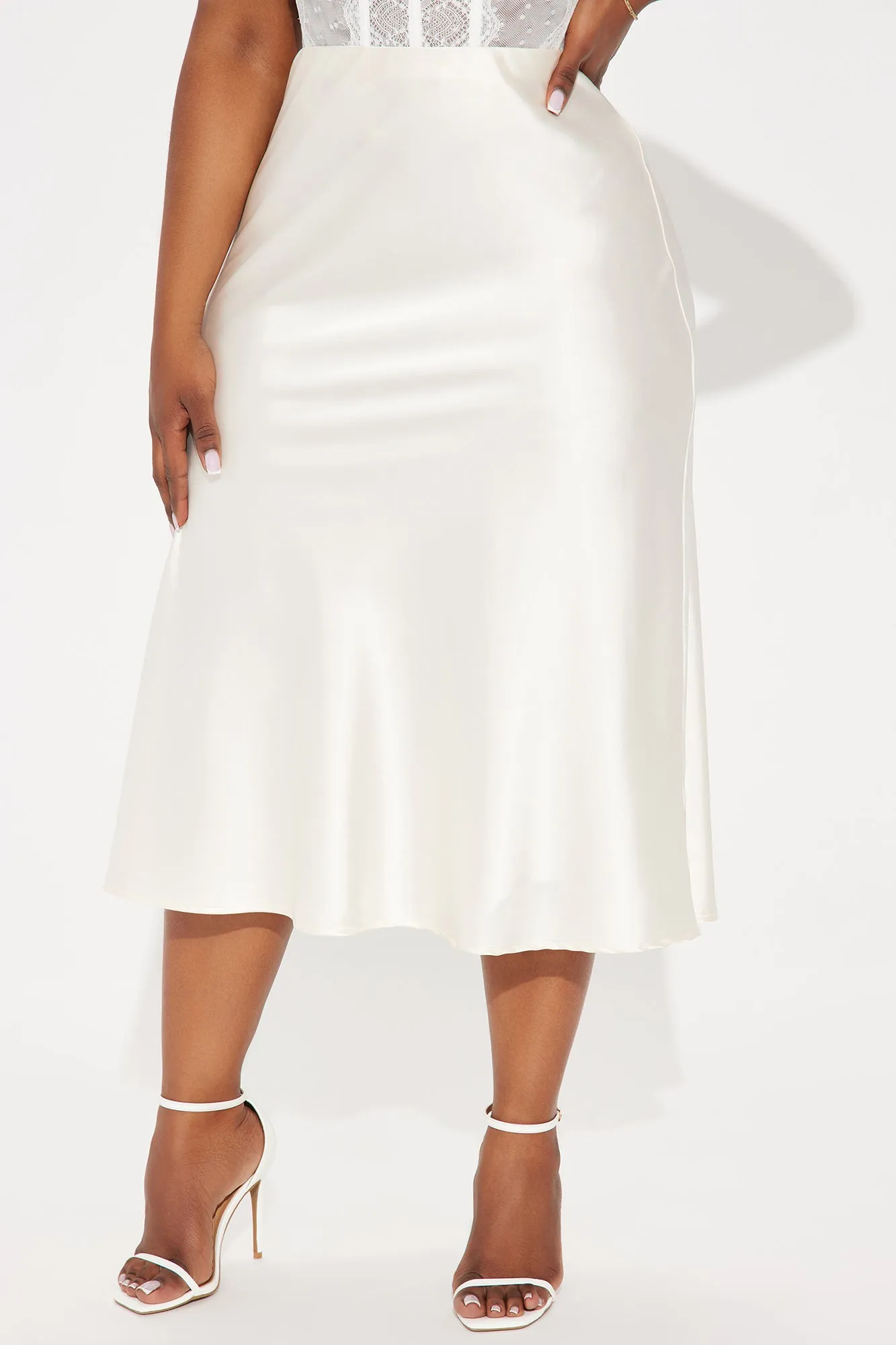 Finer Things Satin Midi Skirt - Cream