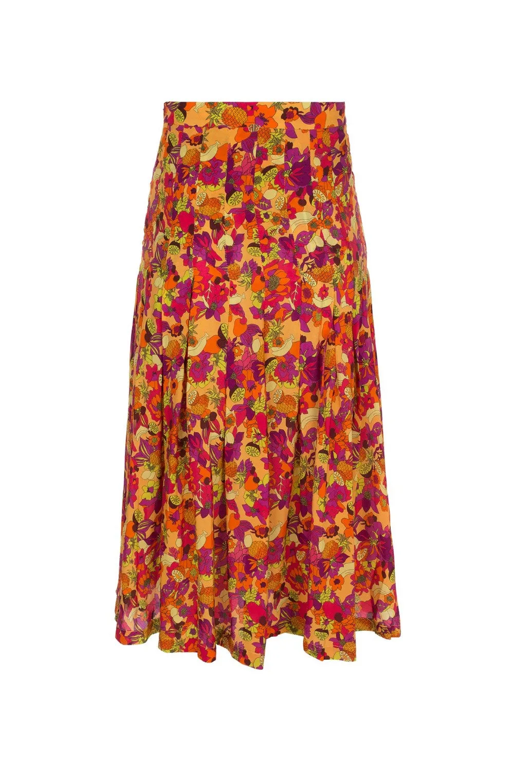 Fruits Print Pleated Midi Skirt