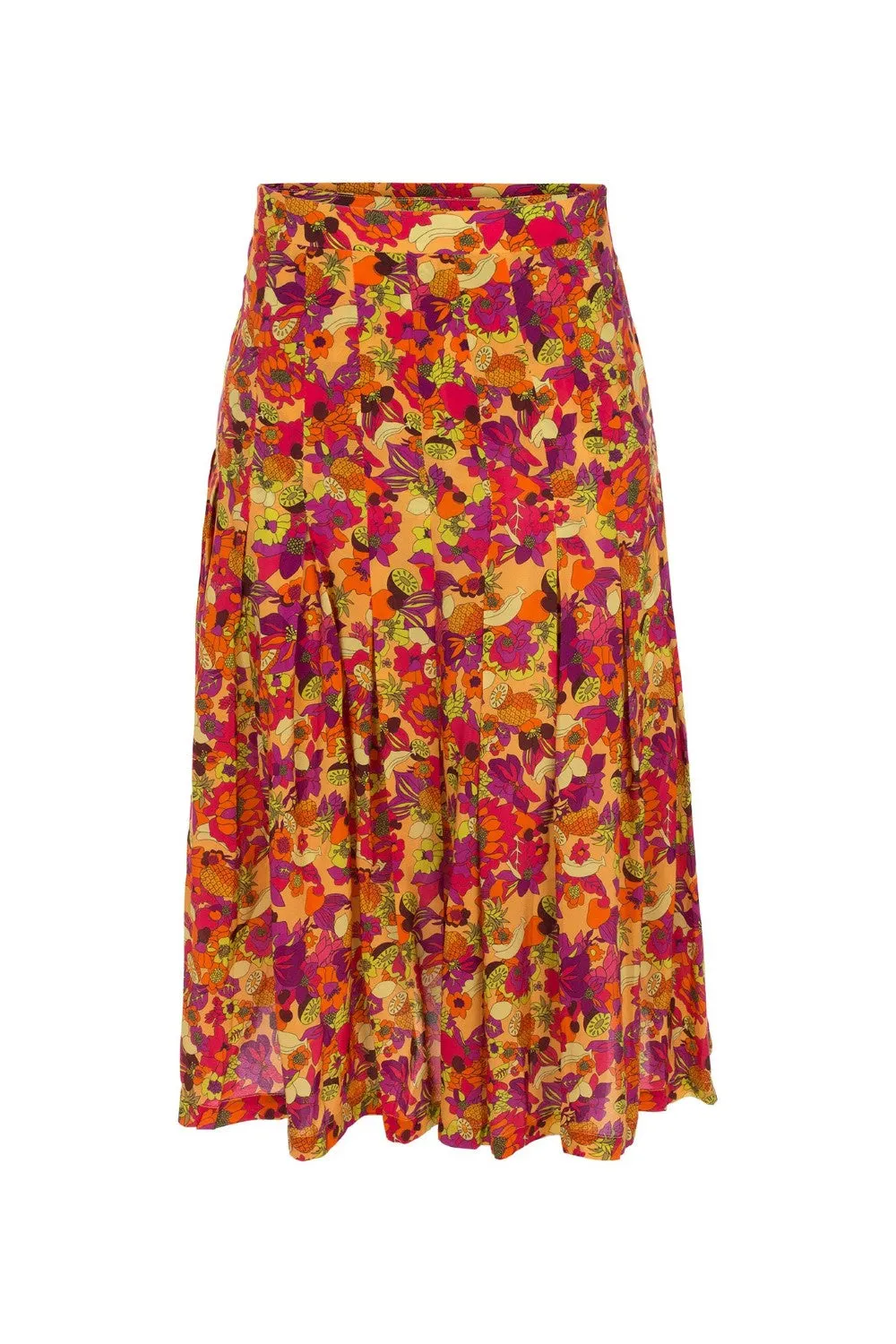 Fruits Print Pleated Midi Skirt