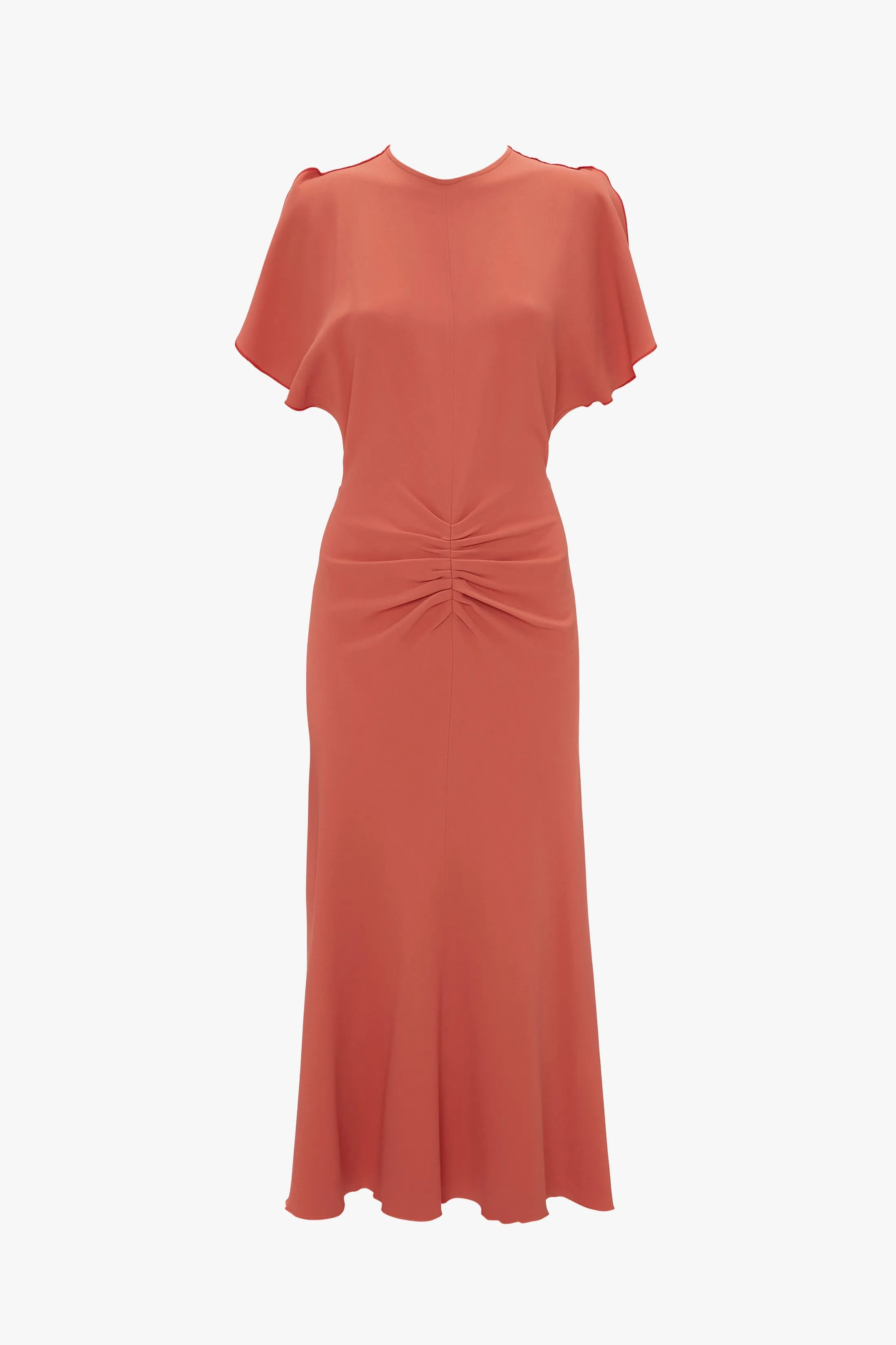 Gathered Waist Midi Dress In Papaya