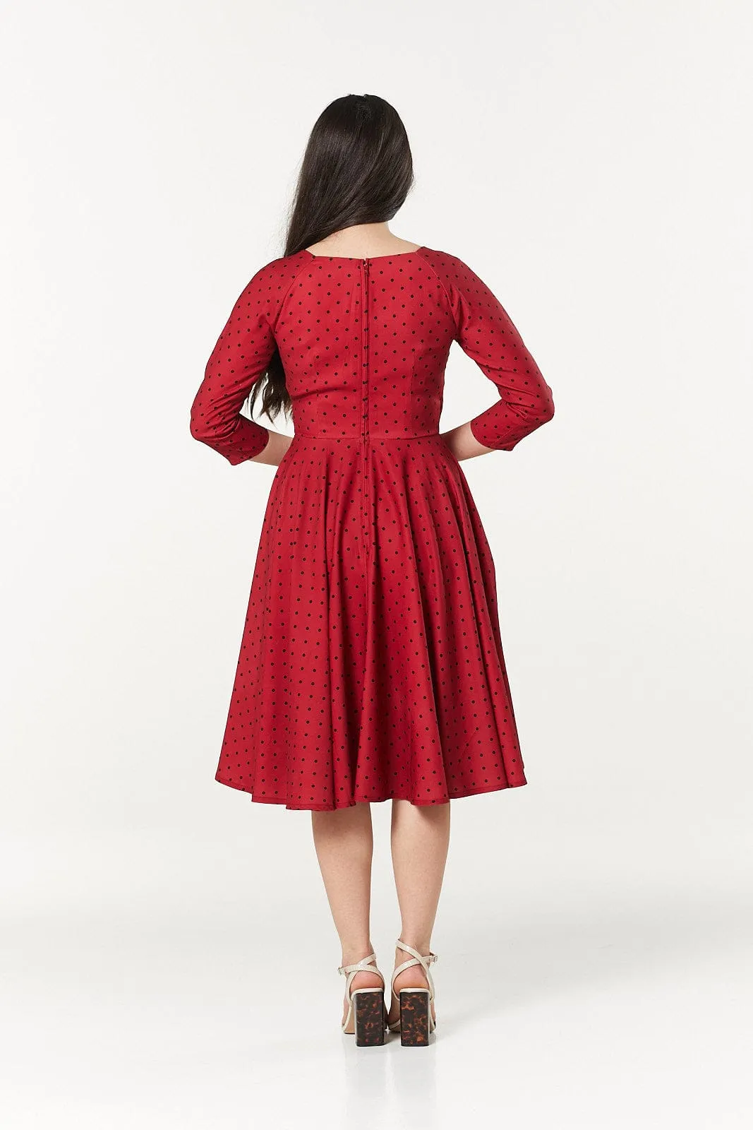 Genevieve Red and Black Polka Dot Fit and Flare Dress