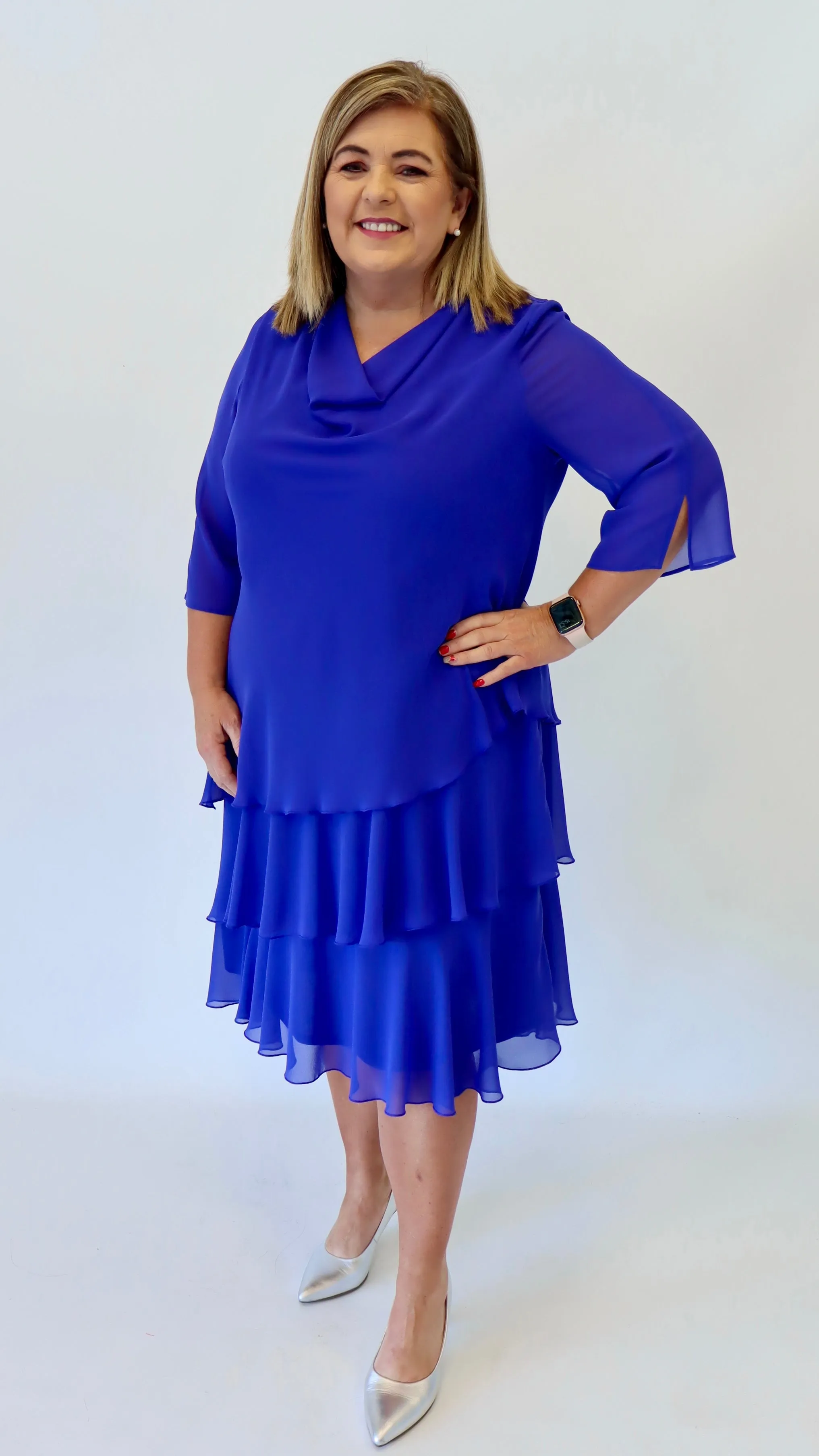 Elegant Purple Godske Dress with Stylish Cowl Neckline