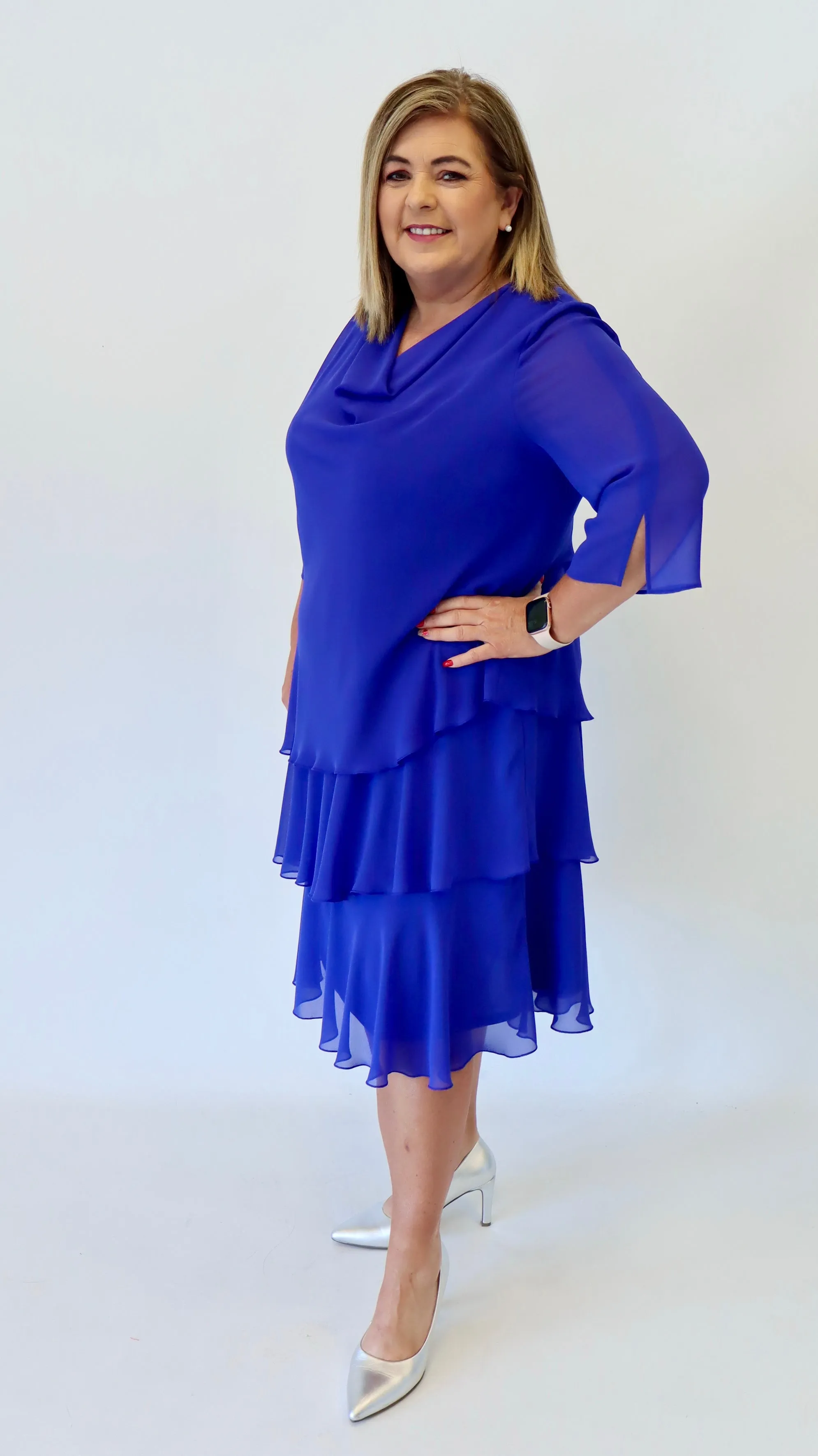 Elegant Purple Godske Dress with Stylish Cowl Neckline